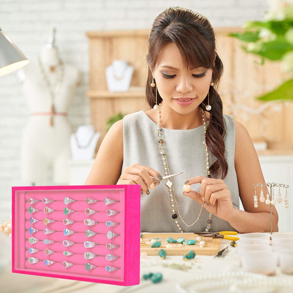 Red Velvet Jewelry Display Tray - Earring & Ring Organizer Box with Inserts for Jewelry Storage | Perfect for Earrings, Rings, Tie Clips & Accessories | Great for Boutique, Home & Travel Jewelry Organization