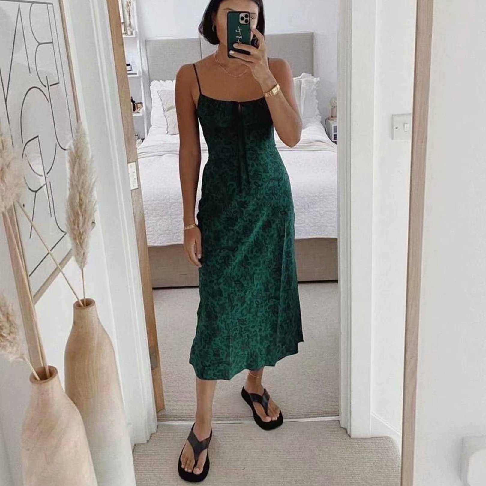 PEHMEA Women's Floral Spaghetti Strap Bodycon Dress - Square Neck Tie Front Summer Long Dress for Beach, Party & Date Night