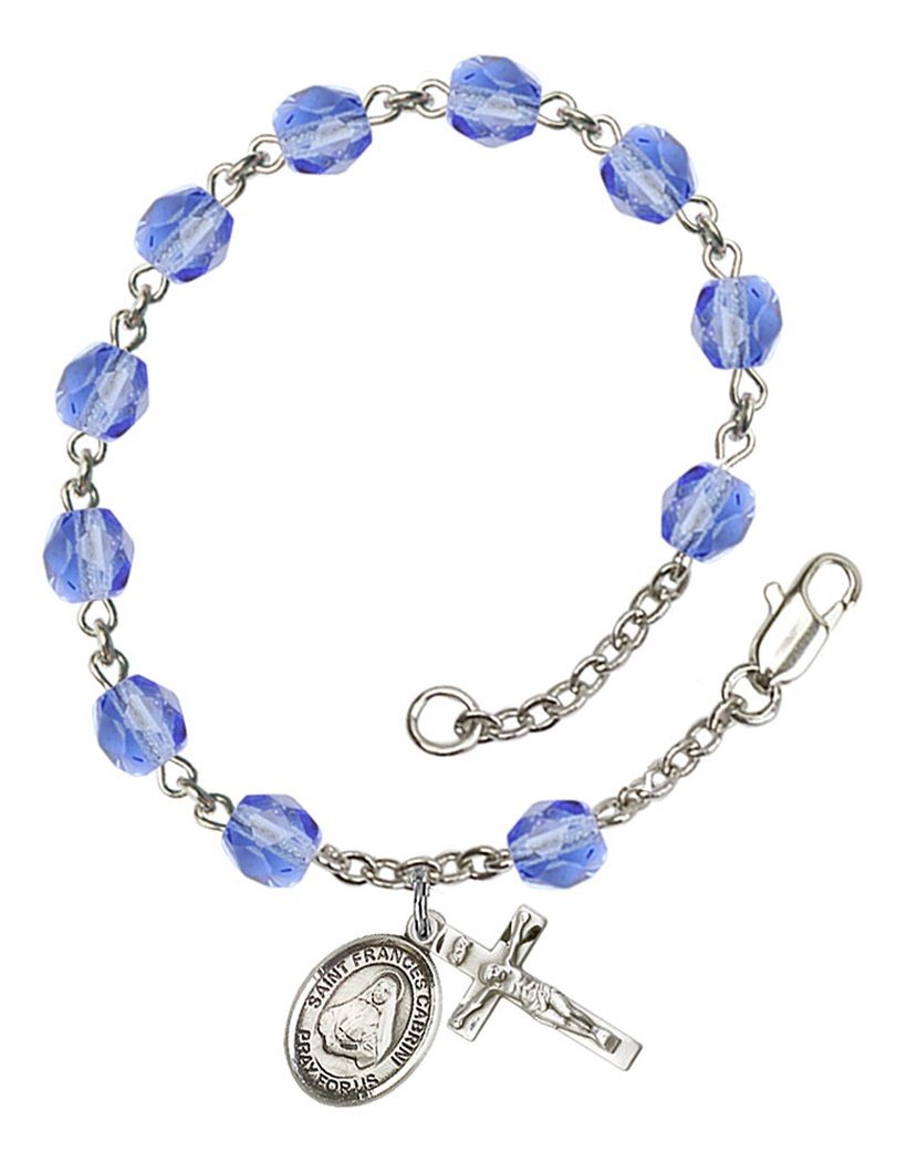 September Birthstone Beaded Rosary Bracelet with St. Frances Cabrini Charm – 7.5 Inch Catholic Prayer Jewelry for Women, Gifts & Daily Devotion