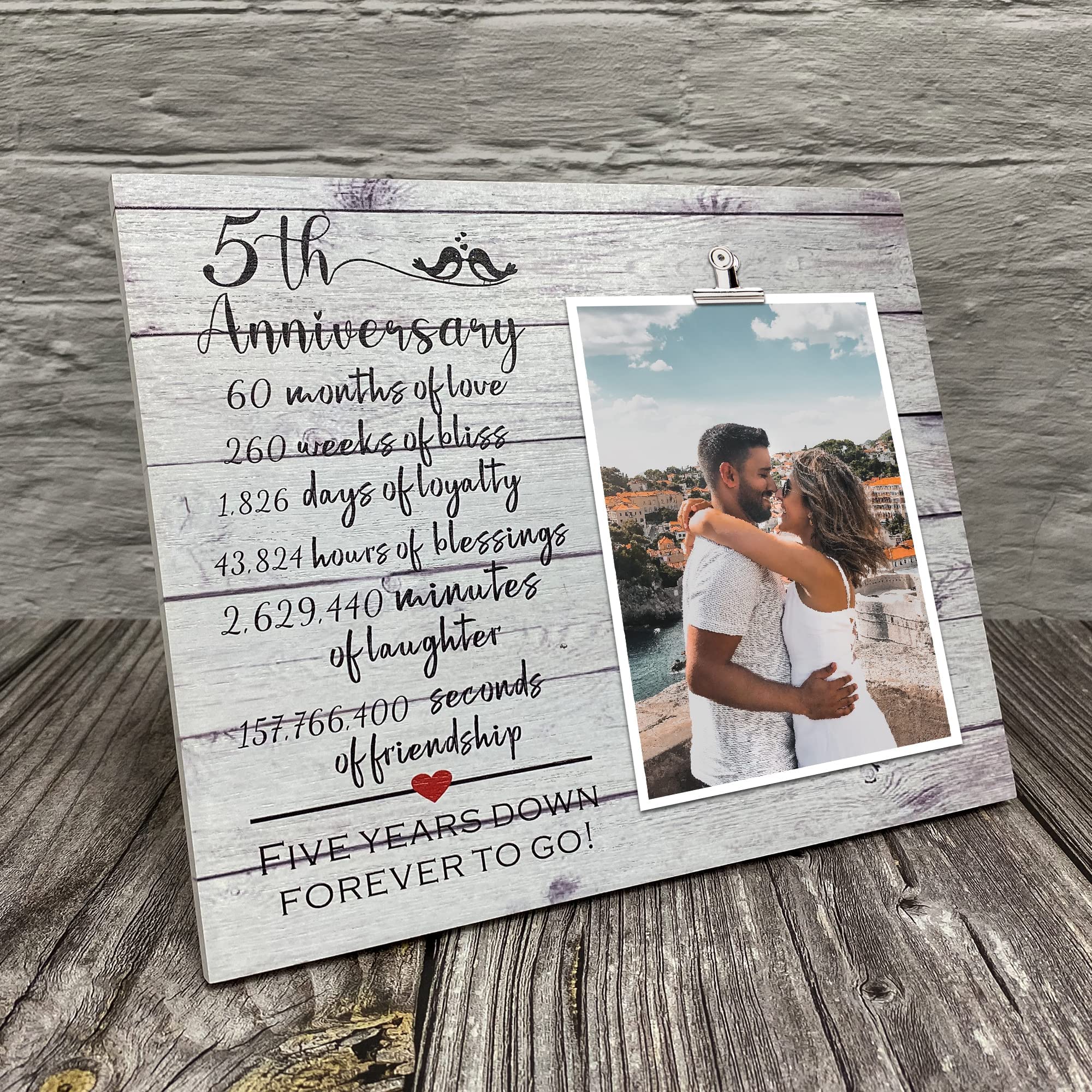 ZENNLAB 5th Anniversary Wood Picture Frame - Romantic Wedding Anniversary Gift for Couples, Husband & Wife - Perfect for Home Decor, Office Display & Cherishing Memories - Celebrate 5 Years Together with This Timeless Keepsake