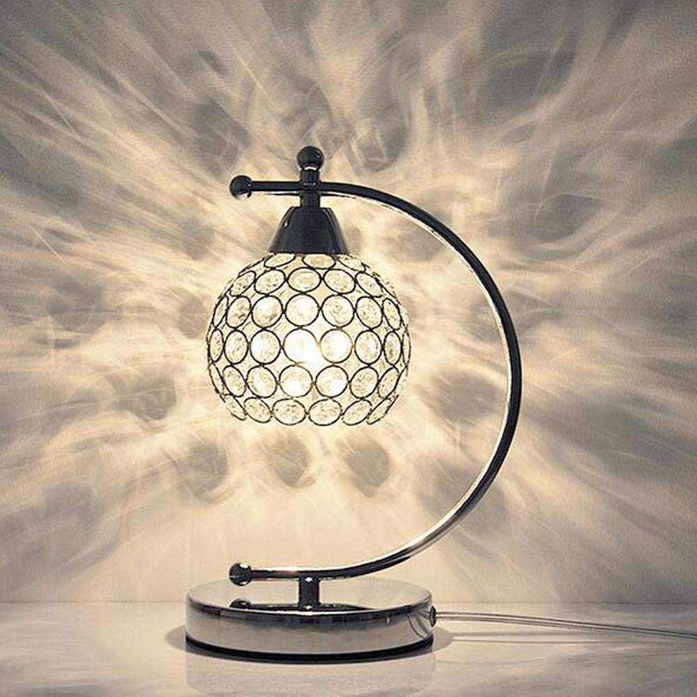 Modern Crystal Table Lamp - Plug in Bedside Lamp with Chrome Silver Finish, E27 Socket & On/Off Switch - Perfect for Nightstand, Desk, Bedroom, Living Room, Office, Dining Room & Hotel Decor