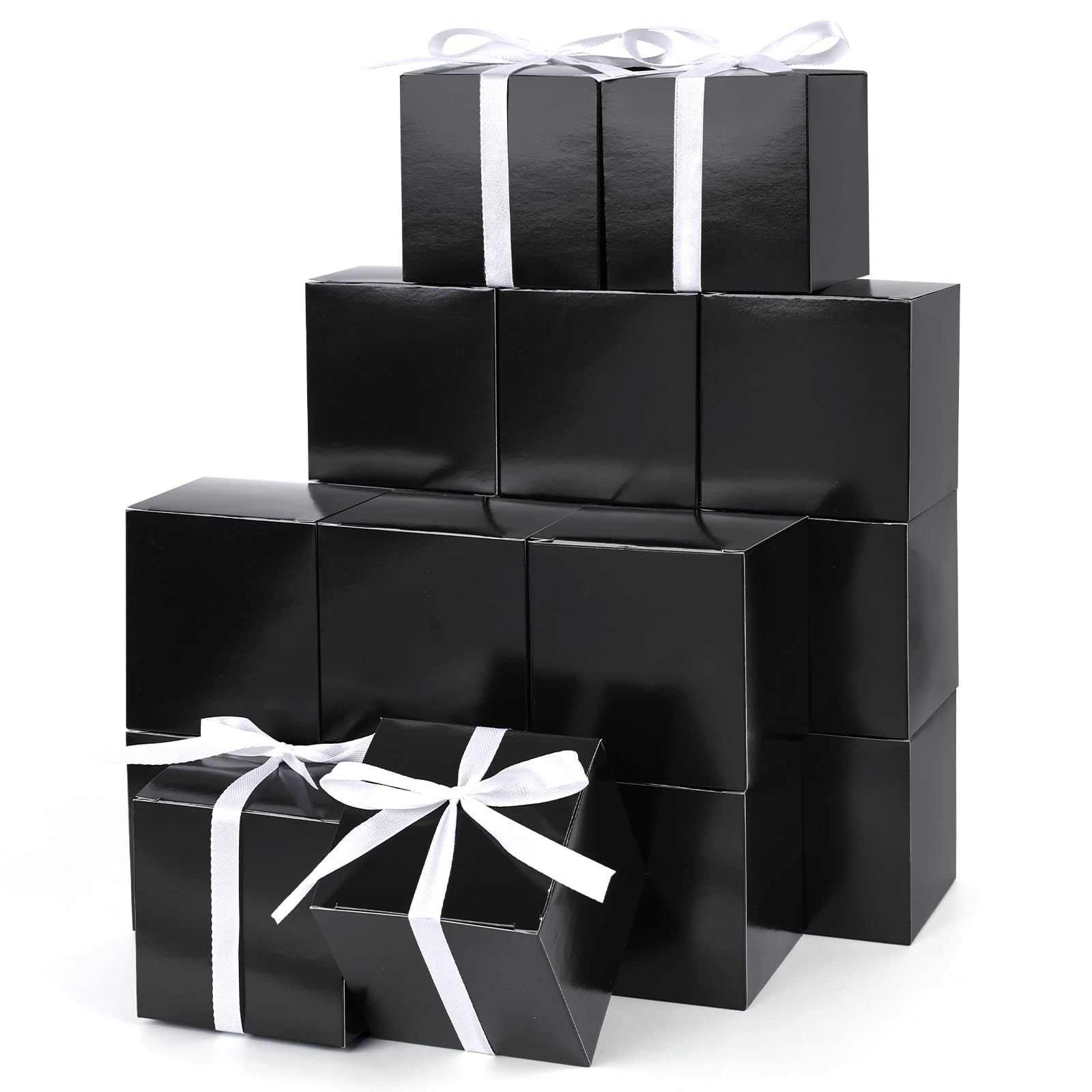 VGOODALL 50PCS 3 Inch Black Kraft Paper Gift Boxes with White Ribbon - Wedding Favors, Bridal Shower Party Decorations, Birthday Party Supplies - Perfect for Candy, Jewelry & Small Gifts