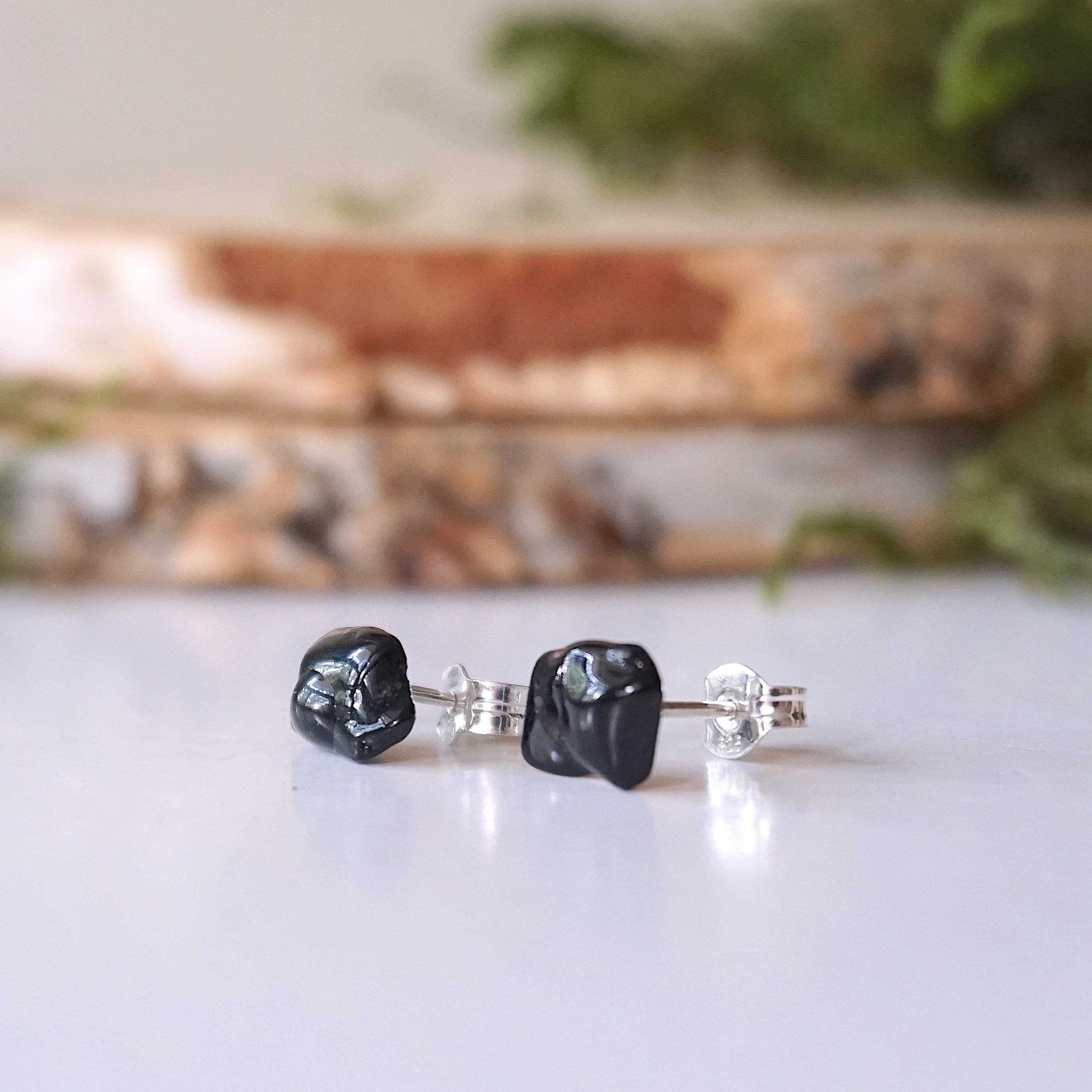 Black Tourmaline Stud Earrings for Women - Hypoallergenic Post Earrings for Everyday Wear | Perfect for Work, Date Night & Special Occasions