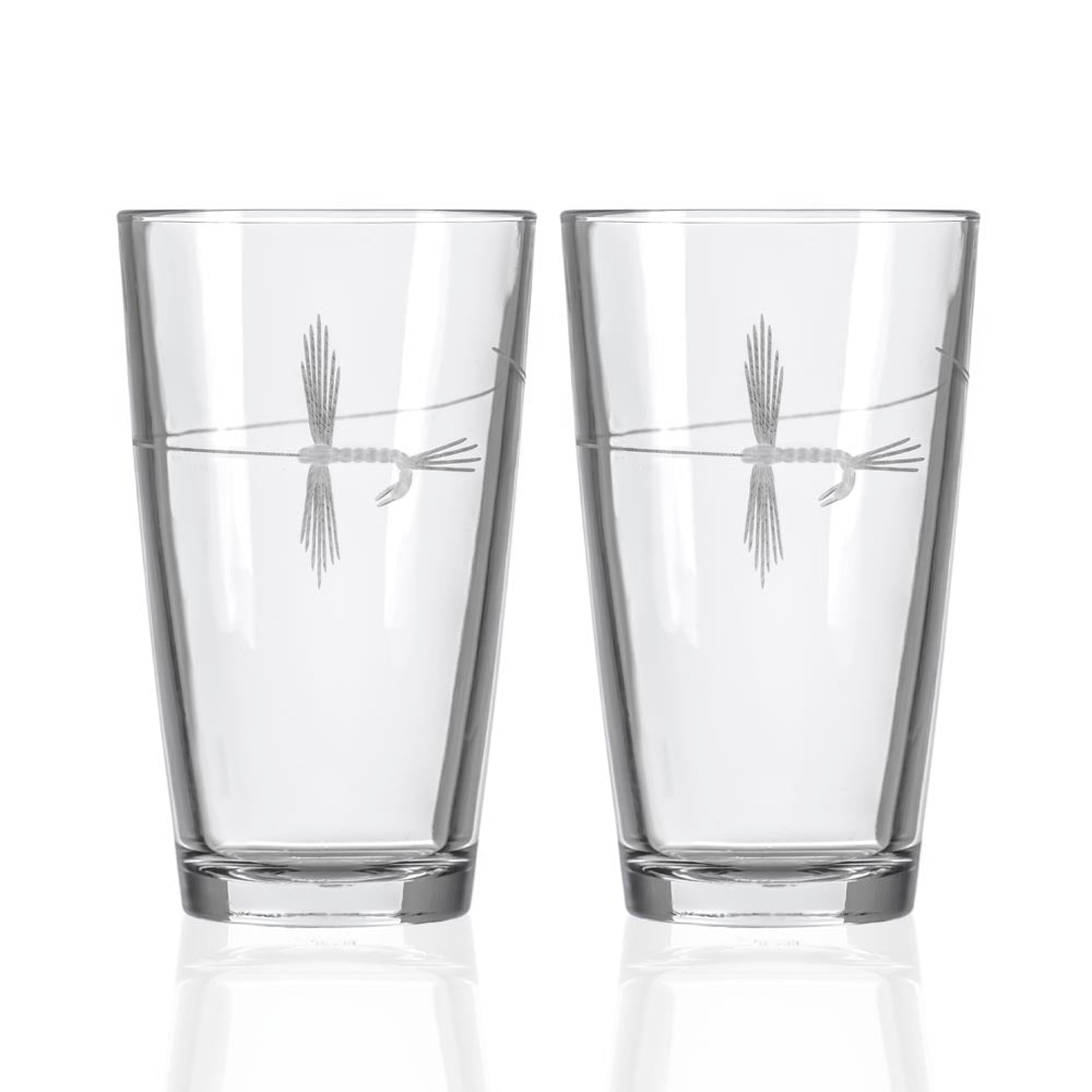 Premium 16oz Fly Fishing Beer Pint Glasses - Set of 2 | Durable Barware for Home, Camping & Outdoor Adventures | Perfect Gift for Anglers & Beer Lovers