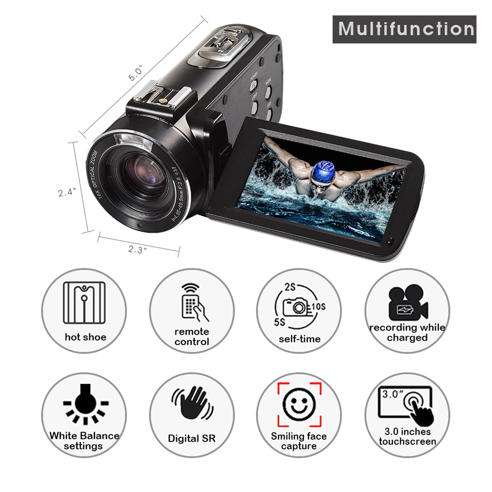 AUBEST 1080P Full HD Video Camera Camcorder with Microphone & Wide Angle Lens, 10X Optical Zoom - Perfect for Vlogging, YouTube Videos, Travel Filming & Home Movies
