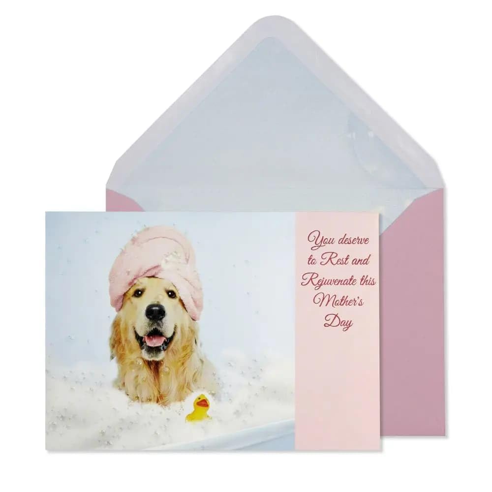 Funny Dog in Bath Mother's Day Card - Cute Pet Lover Greeting Card for Mom - Perfect for Mother's Day, Birthday & Thank You Gifts