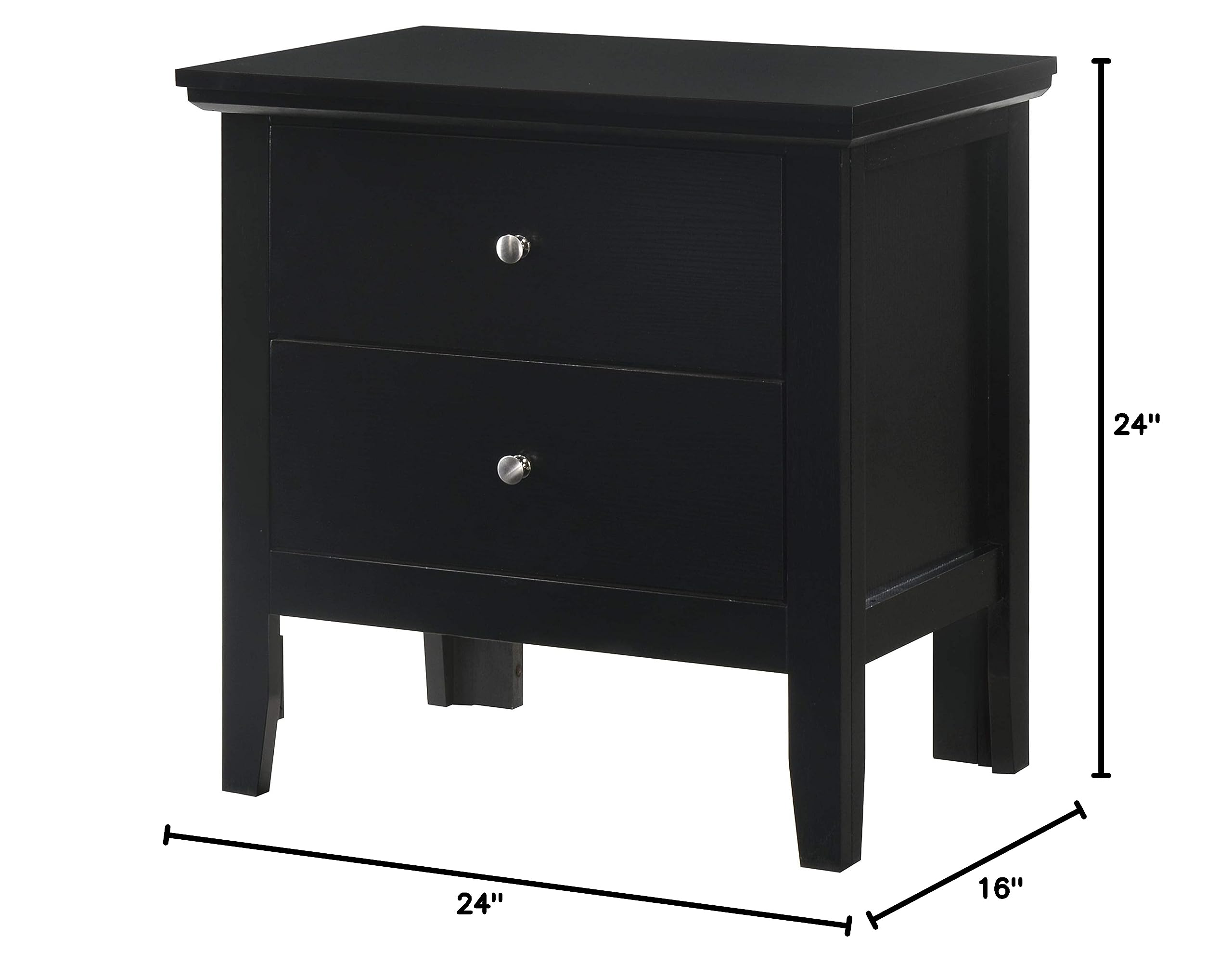 Glory Furniture Primo 2-Drawer Nightstand in Black - Modern Bedside Table for Bedroom Storage & Organization