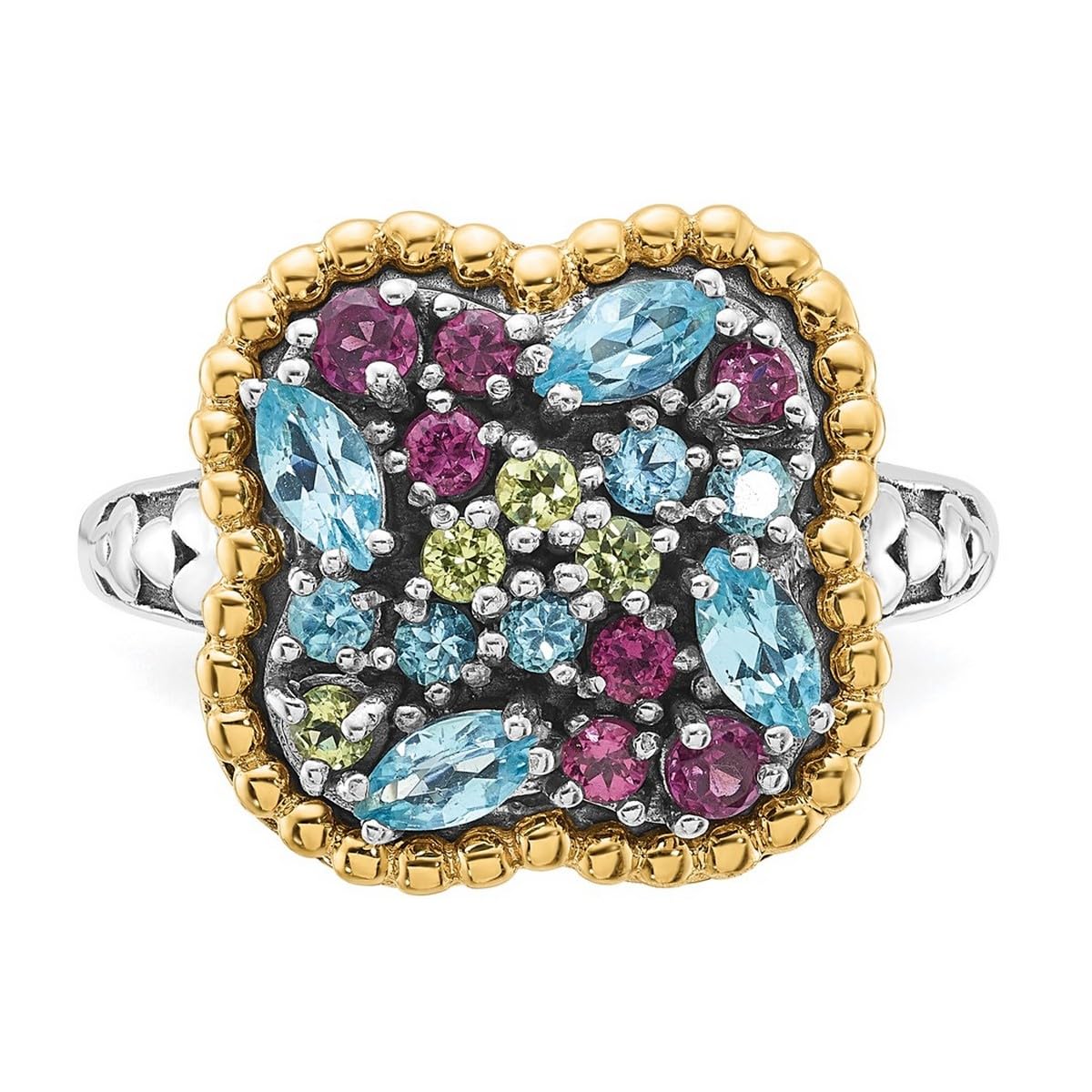 14K Gold Plated 925 Sterling Silver 1.59ct Multi-Gemstone Ring - Size 6 Women's Jewelry Gift for Anniversary, Birthday & Special Occasions