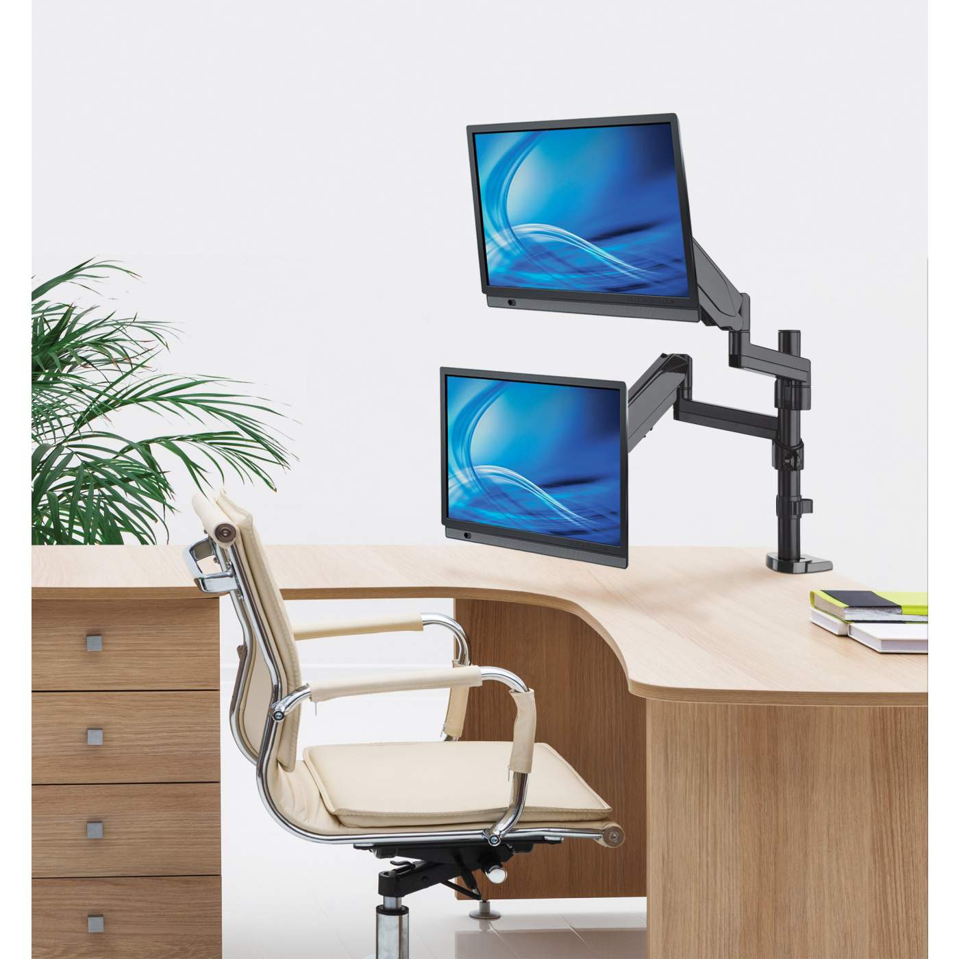 Universal Gas Spring Monitor Mount with Height Adjustable Arms - Ergonomic VESA Desk Stand for Home Office & Gaming Setup