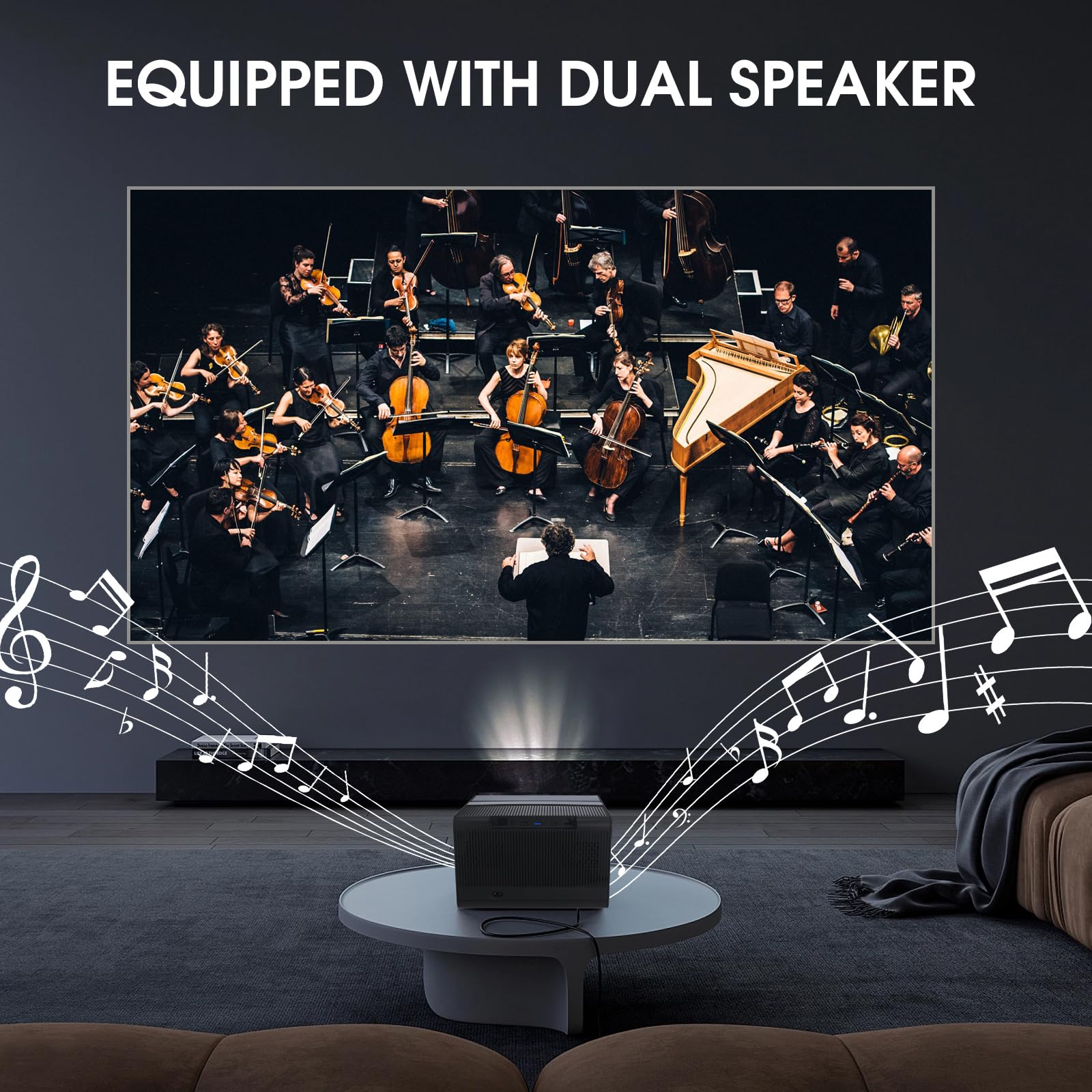 1080P 4K WiFi Bluetooth Projector with Auto Focus & Keystone Correction, Dual Built-in Speakers - Home Theater & Outdoor Movie Projector for iPhone Android Smartphone PC TV Stick Gaming Console | Perfect for Backyard Movie Nights & Home Entertainment