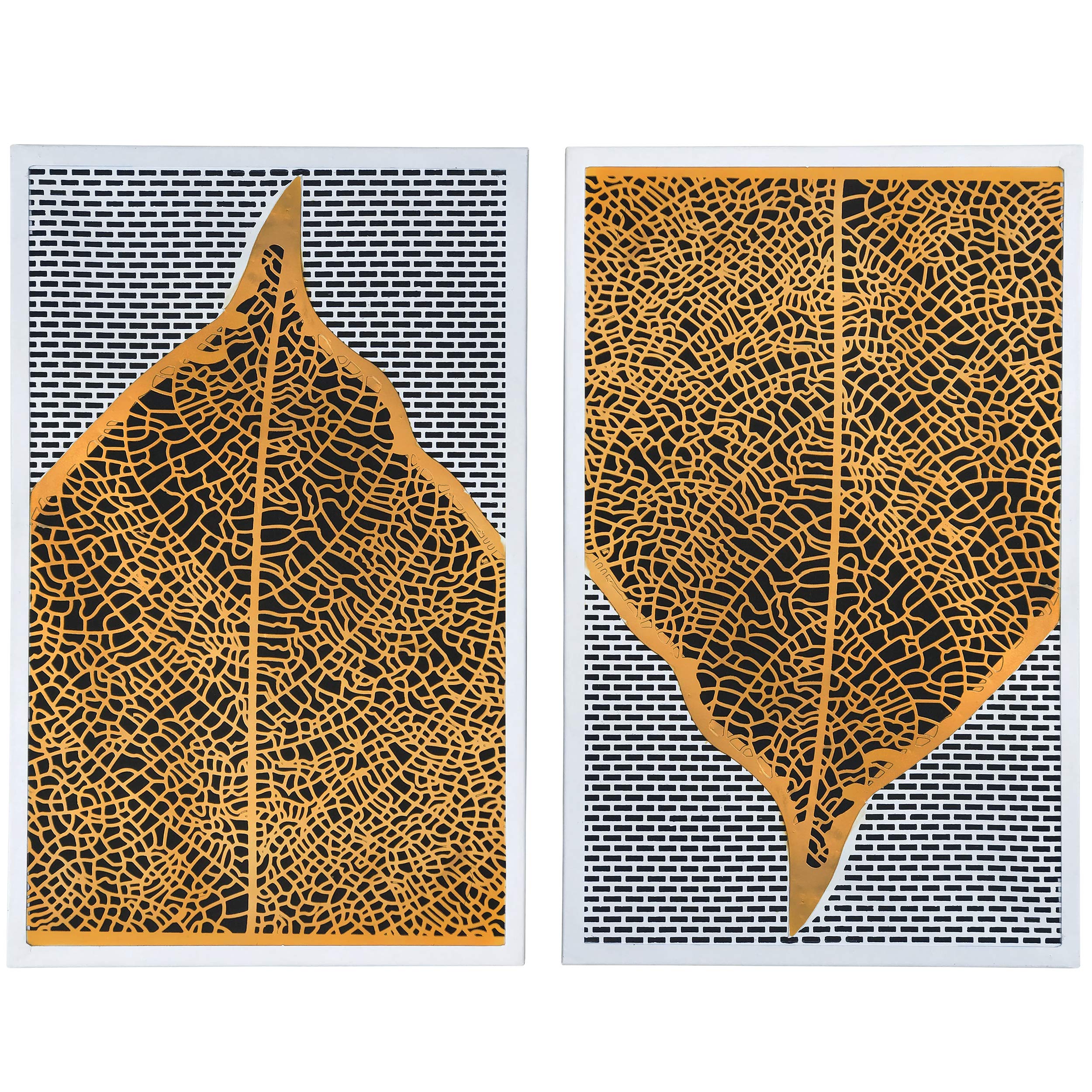 DecorShore Contemporary Metal Wall Art Set of 2 - Modern Gold Leaf Nature Wall Decor for Living Room, Bedroom & Office | Large Metal Wall Hangings | Home Decoration Ideas