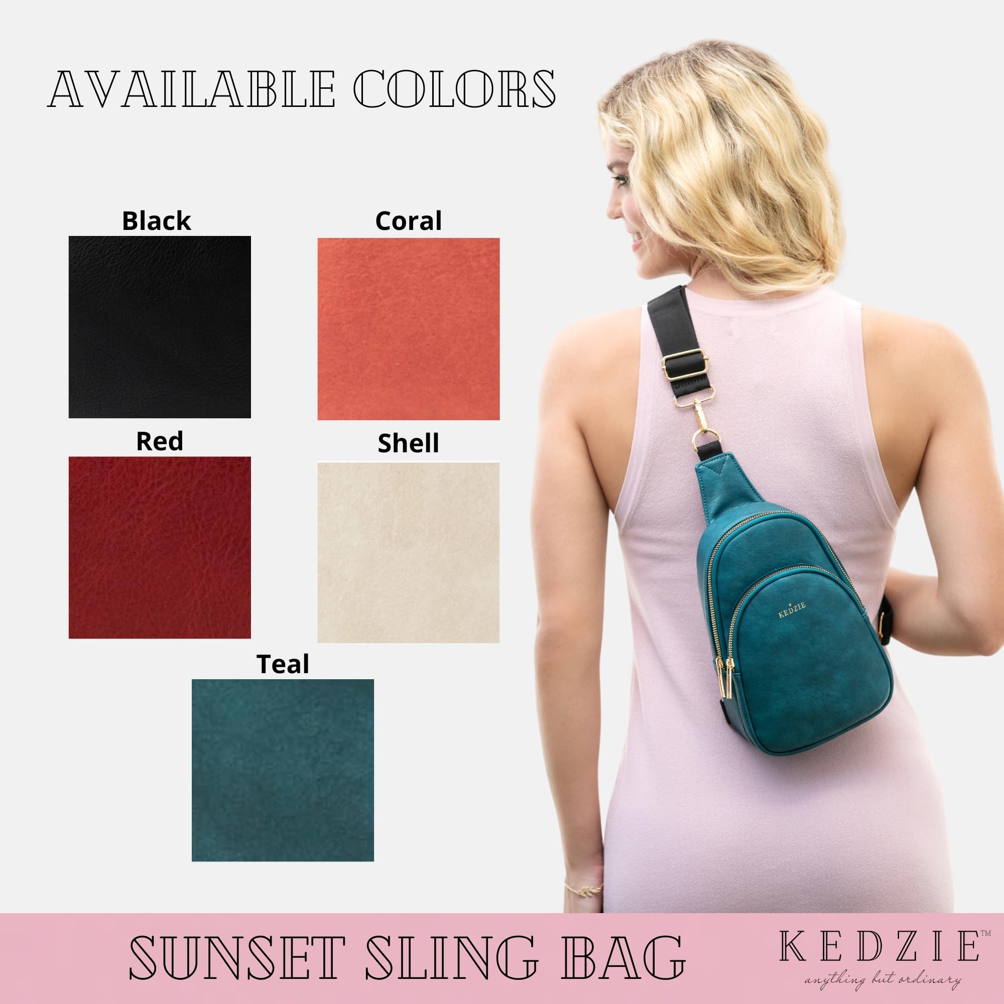 KEDZIE Sunset Sling Bag - Soft Vegan Leather Crossbody Purse for Women, Phone Holder & Fanny Pack | Perfect for Travel, Shopping & Everyday Use