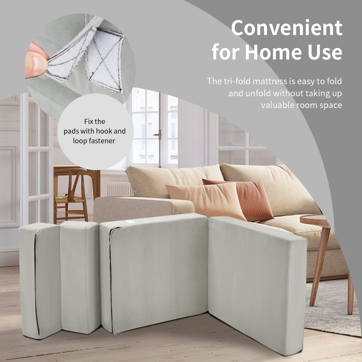 Casart Tri-Fold Memory Foam Sofa Bed - Portable Folding Sleeper with Washable Cover, Padded Cushion Guest Chaise Lounge (Gray) - Perfect for Small Spaces, Guest Rooms & Apartments