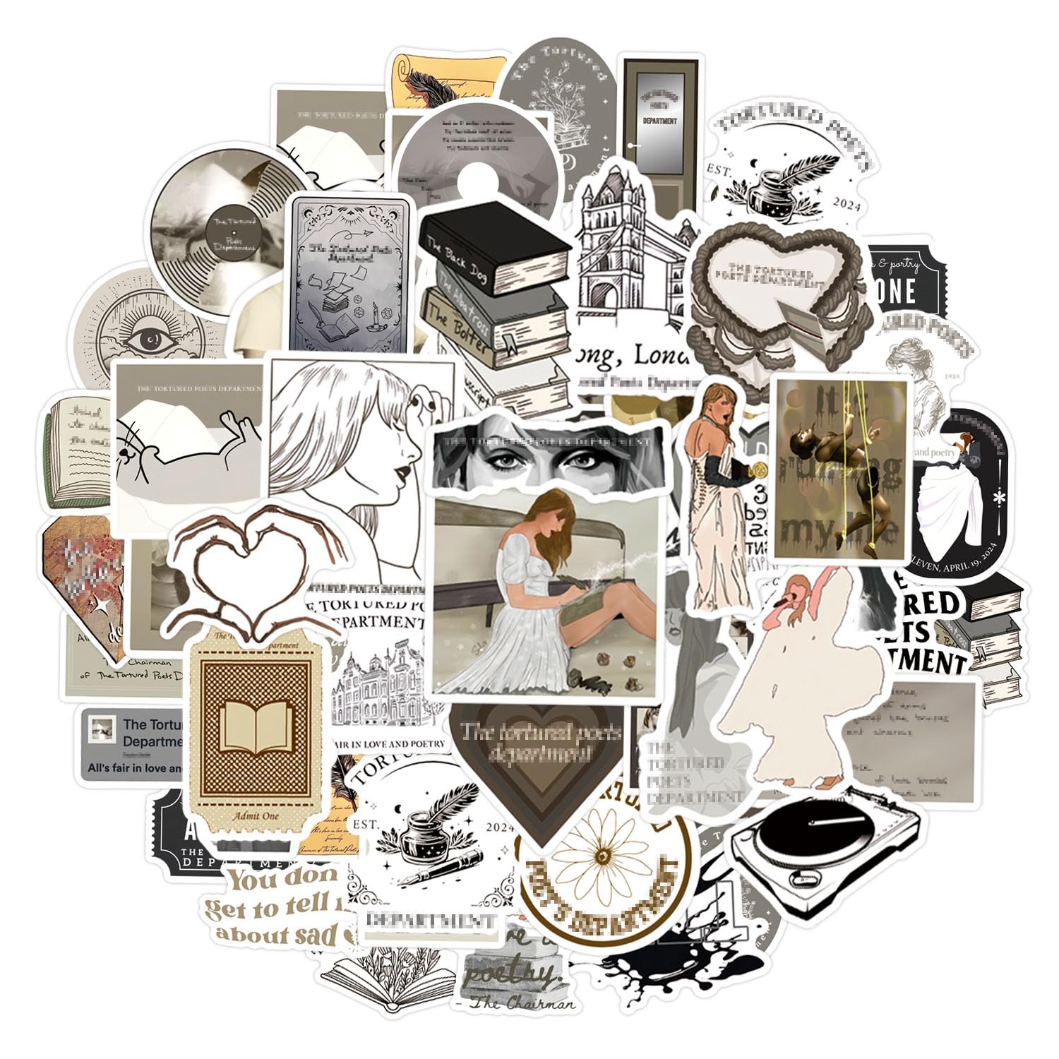 100 Pcs Vintage Music Stickers - Waterproof Vinyl Stickers for Pop Concert Albums, Aesthetic Decals for Water Bottles, Laptops, Phones, MacBooks, Journals, Scrapbooks, Guitars & Skateboards - Perfect for Music Lovers & DIY Crafts