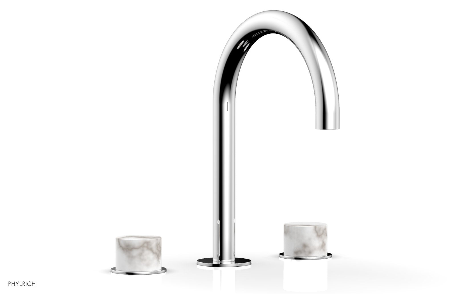 BASIC II Widespread Bathroom Faucet with White Marble Handles - 8 Inch Centerset, Brushed Nickel Finish for Modern Vanity Sinks (Model 230-03) - Perfect for Guest Bathrooms and Powder Rooms