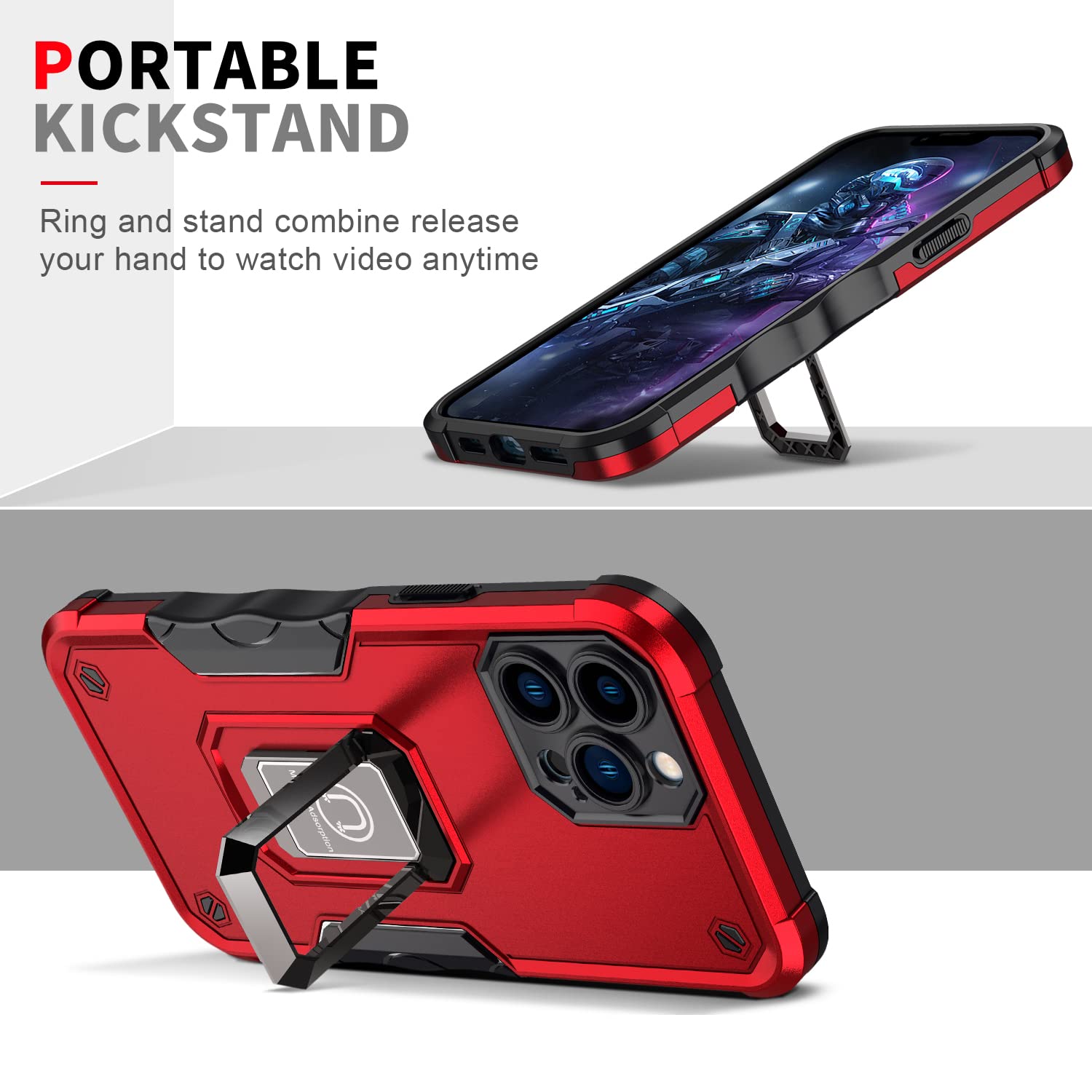 Magnetic Shockproof iPhone 13 Pro Max Case with Kickstand & Built-in Car Mount - Heavy Duty Camera Protection Phone Cover (Blue) | Perfect for Driving, Outdoor Activities & Daily Use