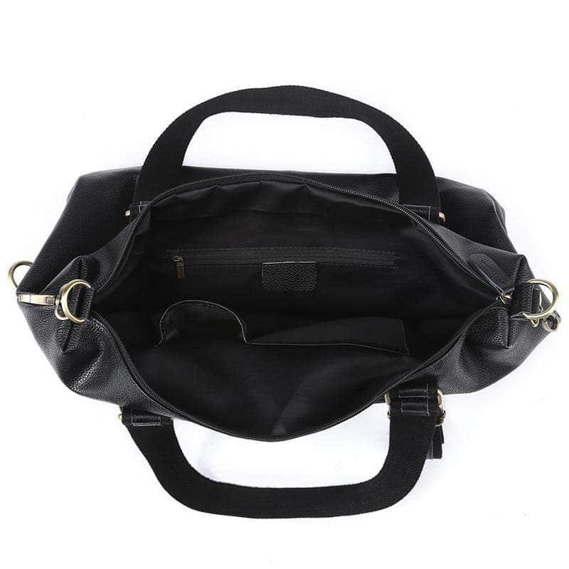 Nesitu Large Capacity Black Genuine Leather A4 Handbag for Women - Professional Work Tote Bag with Laptop Compartment, Perfect for Office, Business Travel & Daily Commute