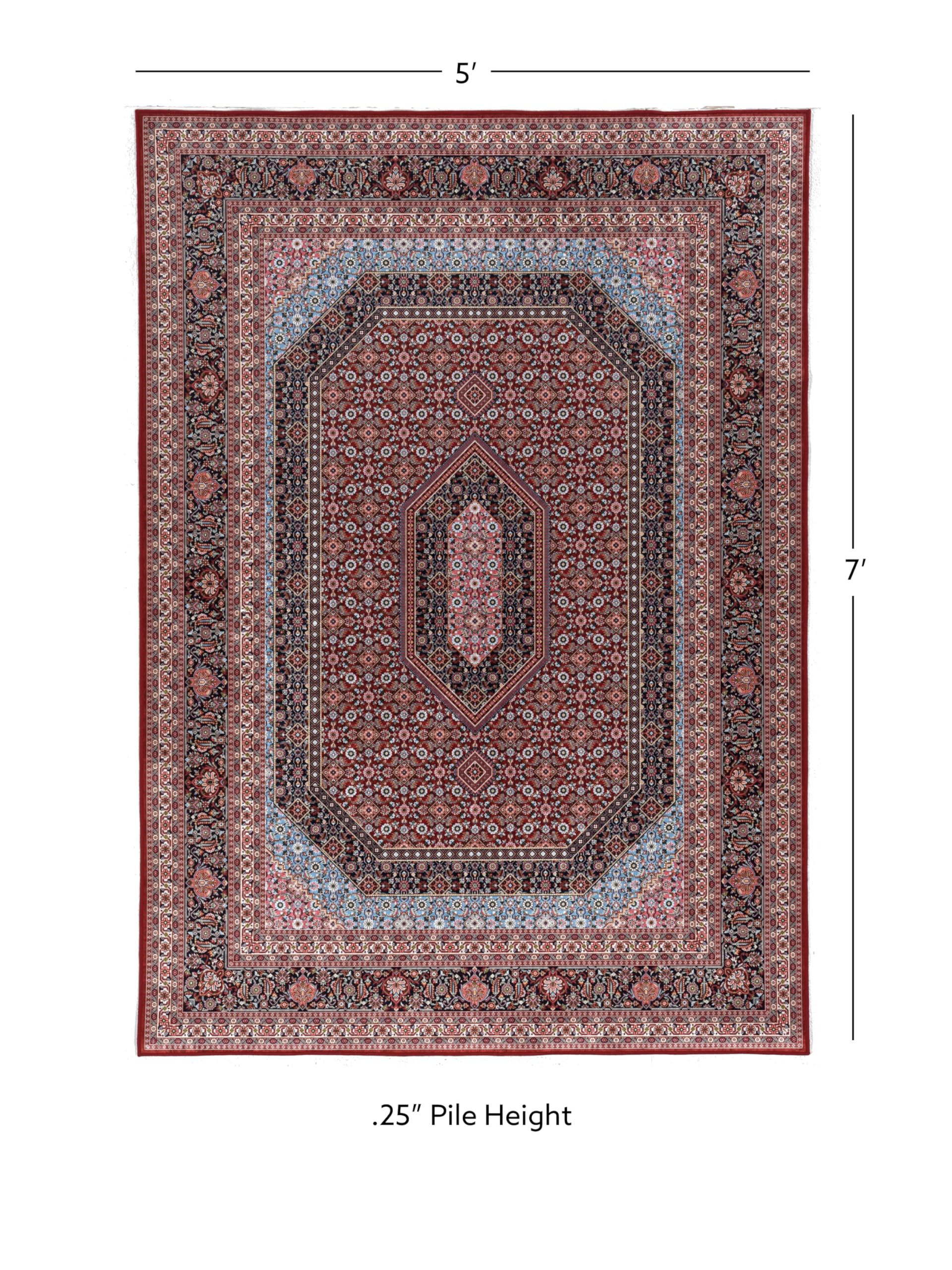 Linon Honora Manai 5' x 7' Area Rug - Soft Red and Blue Modern Design for Living Room, Bedroom & Office | Non-Slip Backing, Easy to Clean