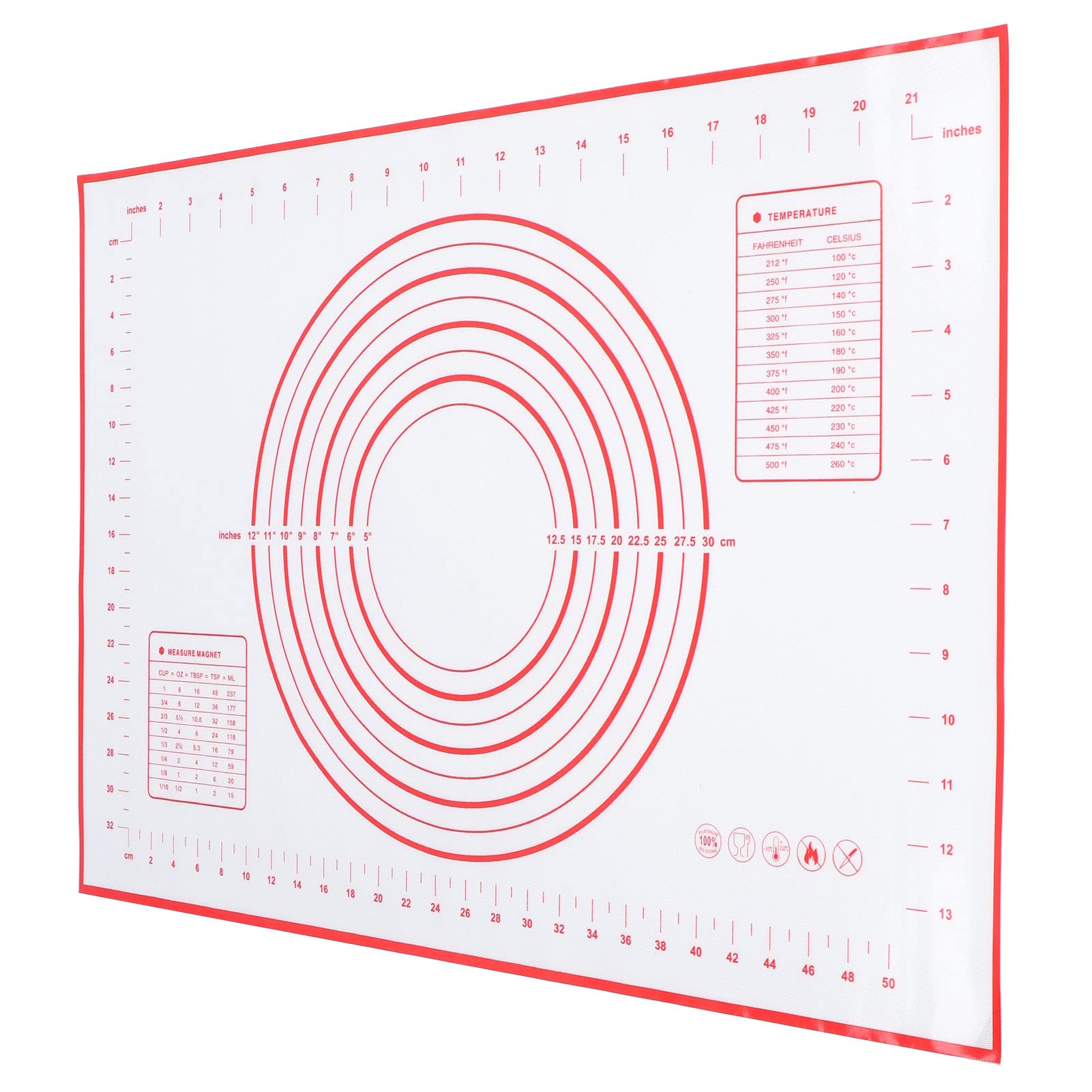 Non-Stick Dough Rolling Mat - Extra Thick Red Baking Fondant Mat with Measurement Scale for Pastry, Pie Crust & Cookie Dough | Perfect for Home Bakers & Professional Chefs (Kitchen, Bakery, Cooking Class Use)