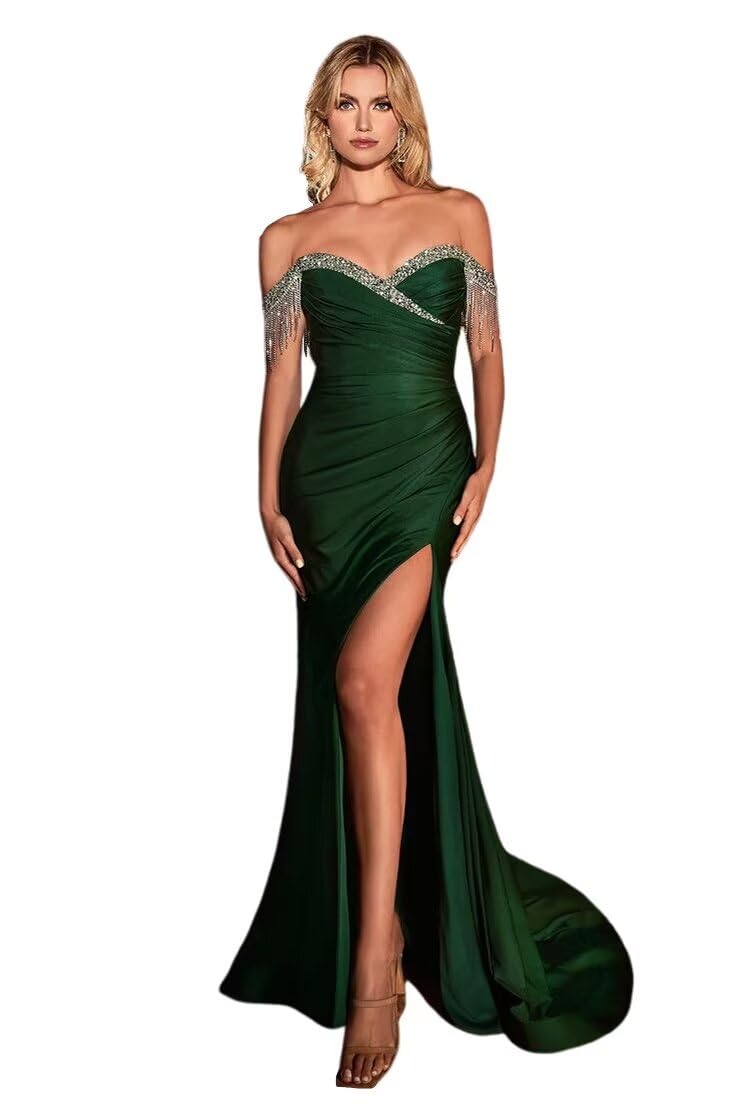 Elegant Mermaid Prom Dresses for Women - Long Satin Cocktail Evening Gown with Slit | Formal Homecoming, Wedding Guest & Special Occasion Dress | Style R217