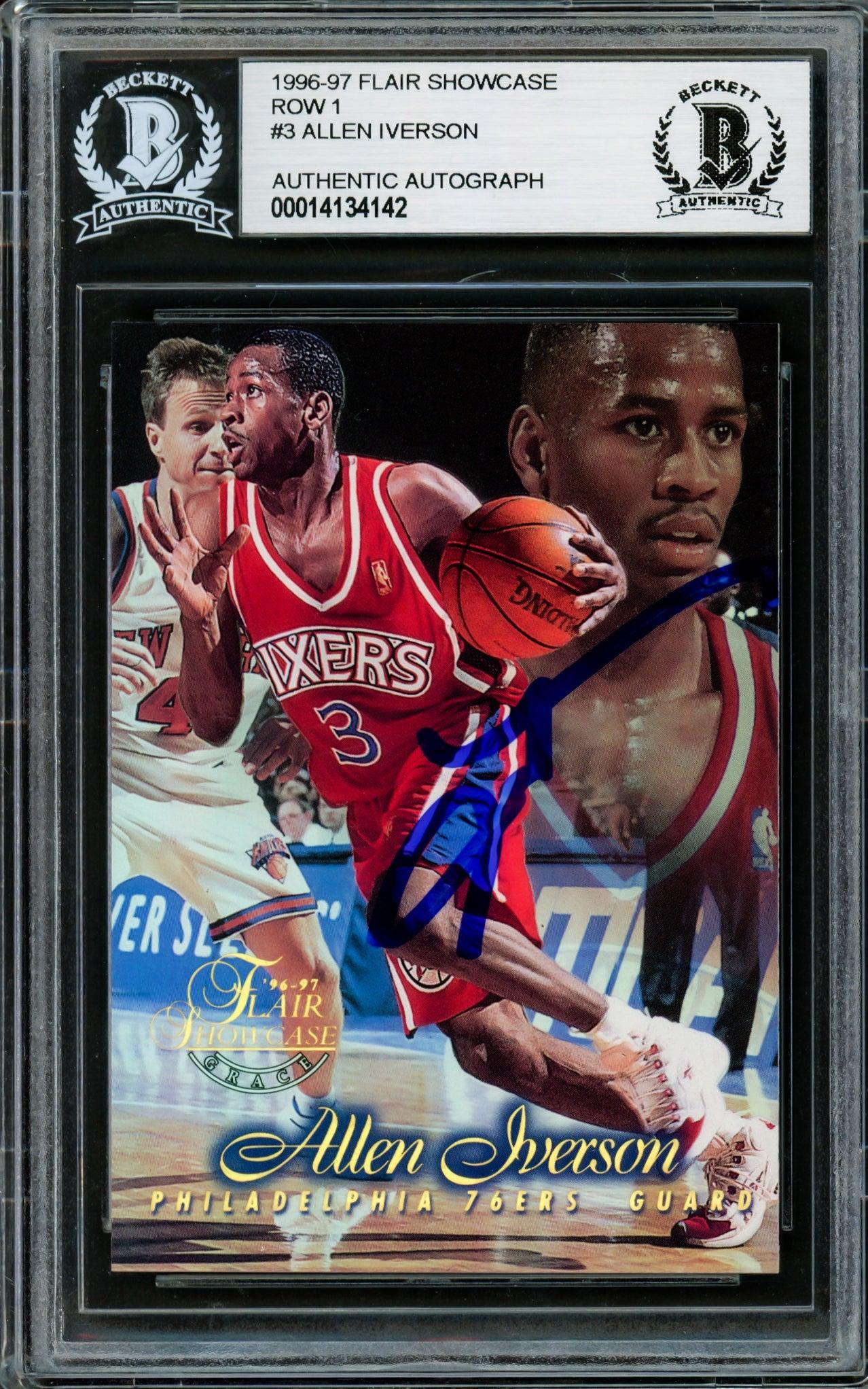 Allen Iverson Autographed 1996-97 Flair Showcase Row 1 Rookie Card #3 - Philadelphia 76ers NBA Collectible - Beckett BAS Certified #14134142 - Perfect for Sports Memorabilia Collections and Fan Displays