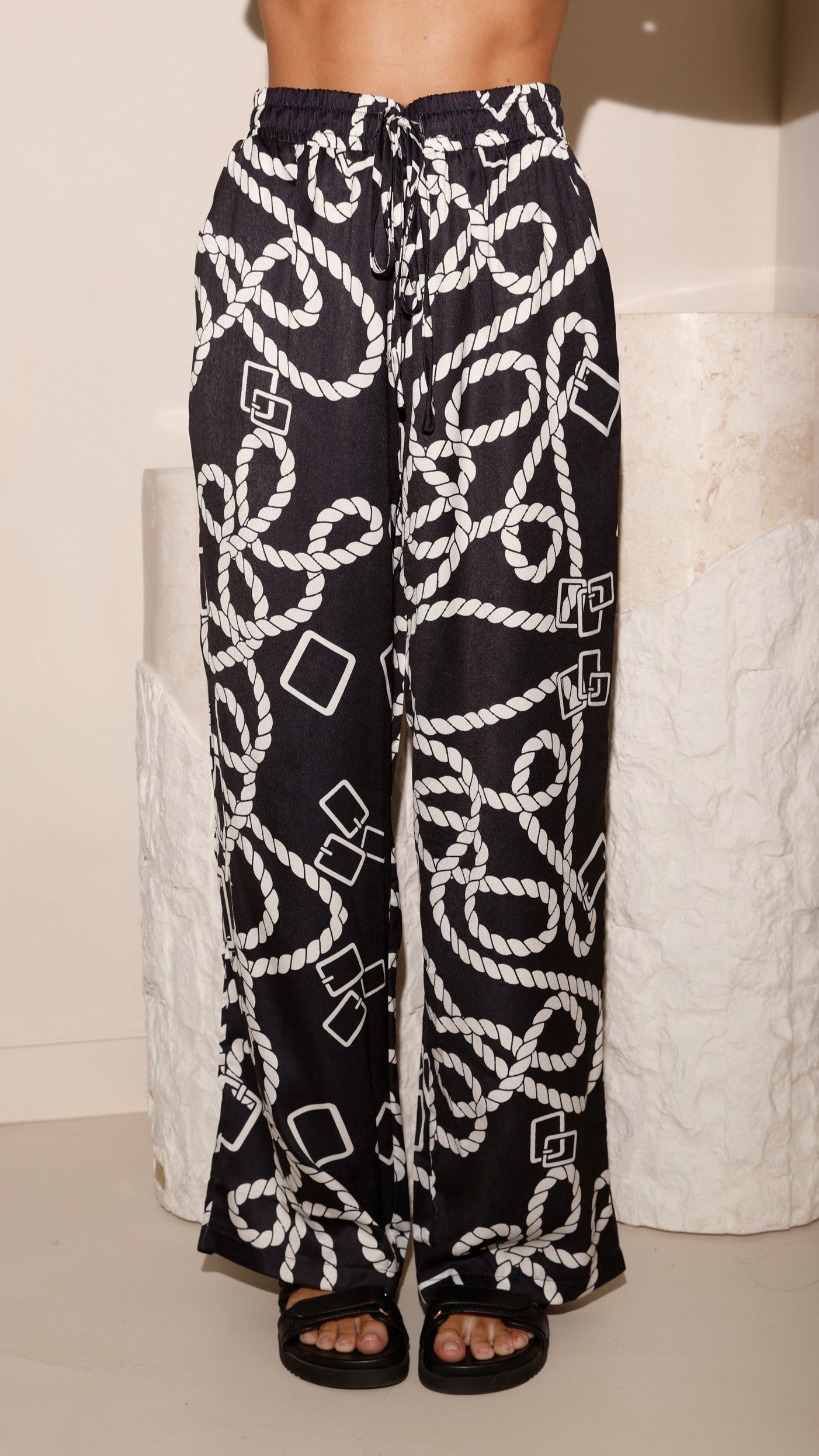 Fergie Pants for Women - Stylish Black & White Print High Waisted Trousers - Perfect for Work, Office, and Casual Outfits