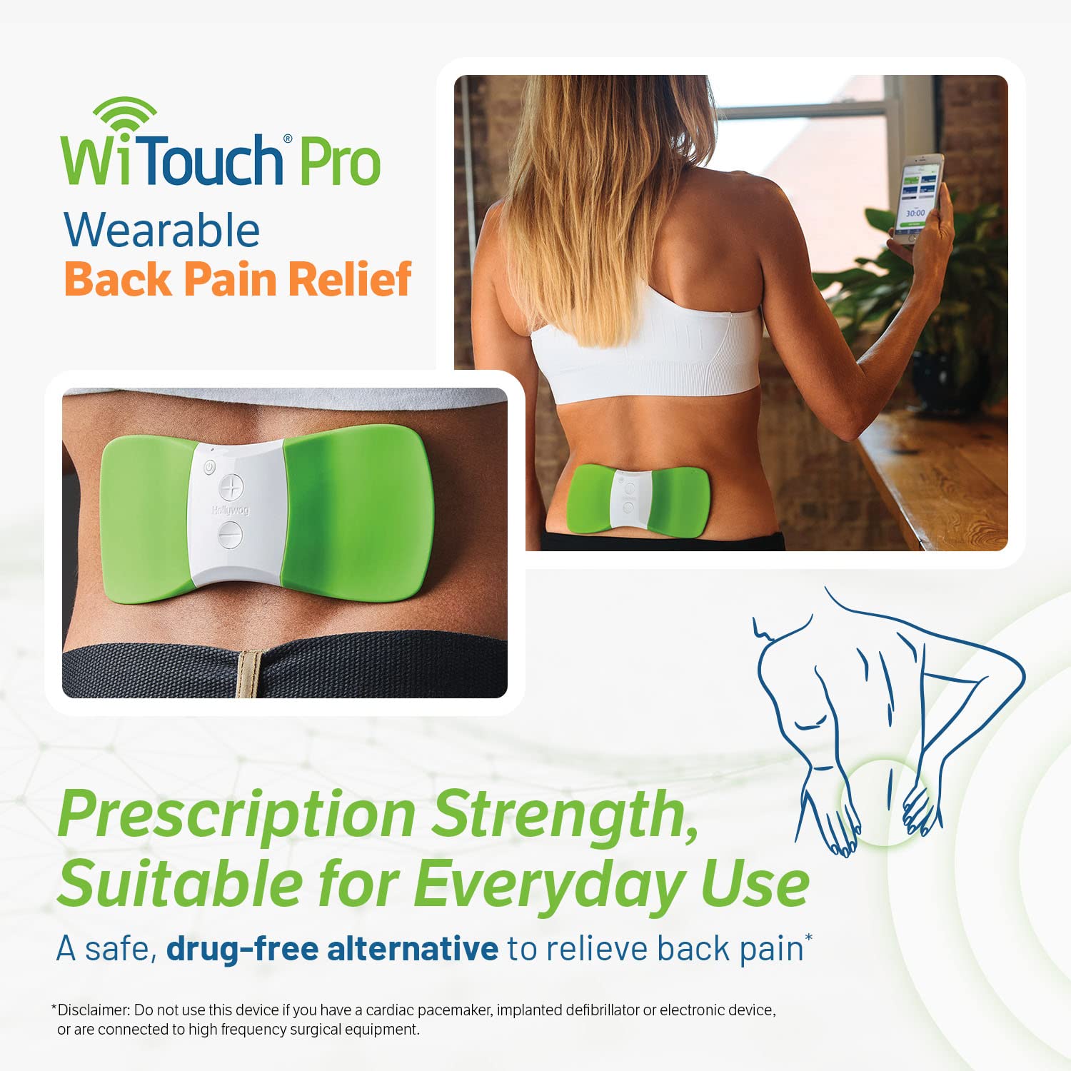 WiTouch Pro TENS Unit - Wireless Wearable Muscle Stimulator for Back Pain Relief & Recovery | USA-Made with Gel Pads | Ideal for Home Therapy, Sports Recovery & Chronic Pain Management