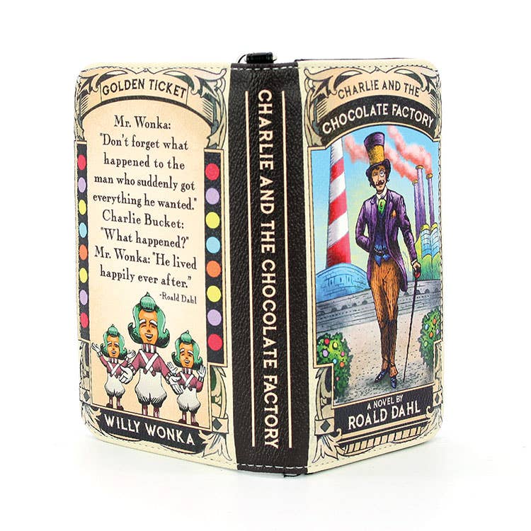 Charlie and the Chocolate Factory Inspired Book Wallet Wristlet - Cute Novelty Clutch Purse for Women & Girls - Perfect for Book Lovers, Cosplay & Themed Parties