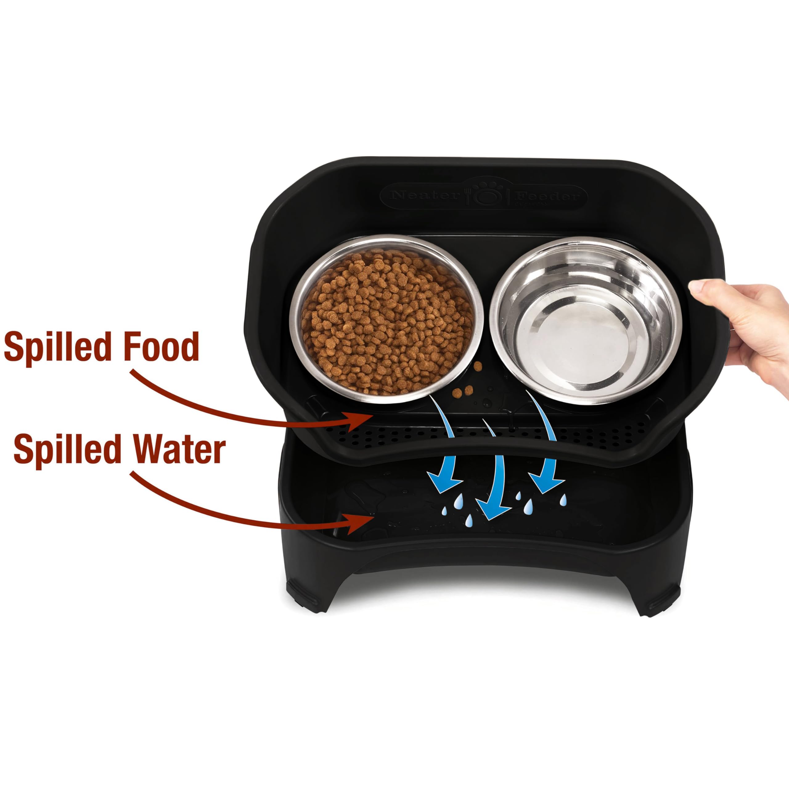 Neater Feeder Express No-Spill Elevated Dog Bowl Set - Stainless Steel Raised Food & Water Bowls for Medium & Large Dogs | Mess-Proof Design, USA Made (Black) | Perfect for Indoor Feeding, Kennels & Homes with Active Pets