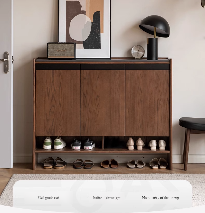 Solid Oak Wood Modern Shoe Rack with Rock Board Design - Stylish Shoe Storage for Entryway, Living Room, or Bedroom Organization