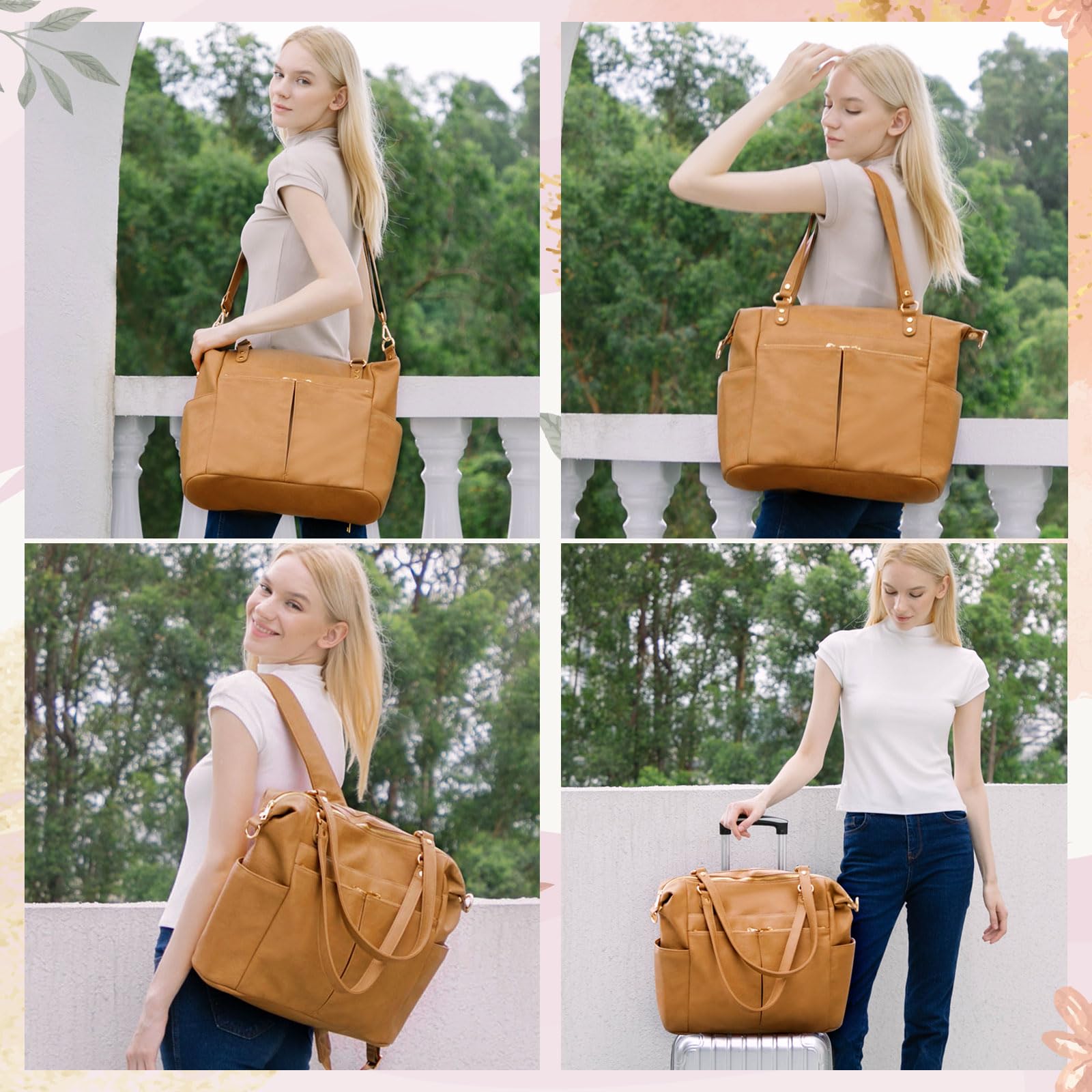 Premium Leather Diaper Bag Backpack for Moms - Large Convertible Tote with 14 Pockets, 4 Insulated Compartments & Changing Pad | Stylish Baby Essentials Organizer for Travel, Work & Daily Outings