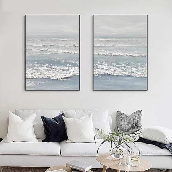 Ocean and Sky Painting Set of 2 - Modern Coastal Wall Art for Living Room & Bedroom Decor | Ready to Hang Canvas Prints | Beach House & Nautical Theme Home Decor