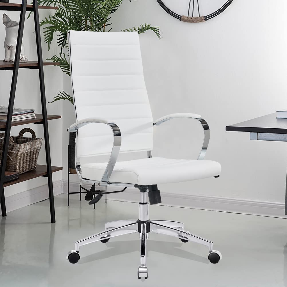 Ergonomic Office Chair with Adjustable Armrests & Lumbar Support - Swivel Desk Chair in Durable Vegan Leather - Comfortable Computer Chair for Home & Office Workspace (White) - Perfect for Long Work Hours, Gaming & Study Sessions