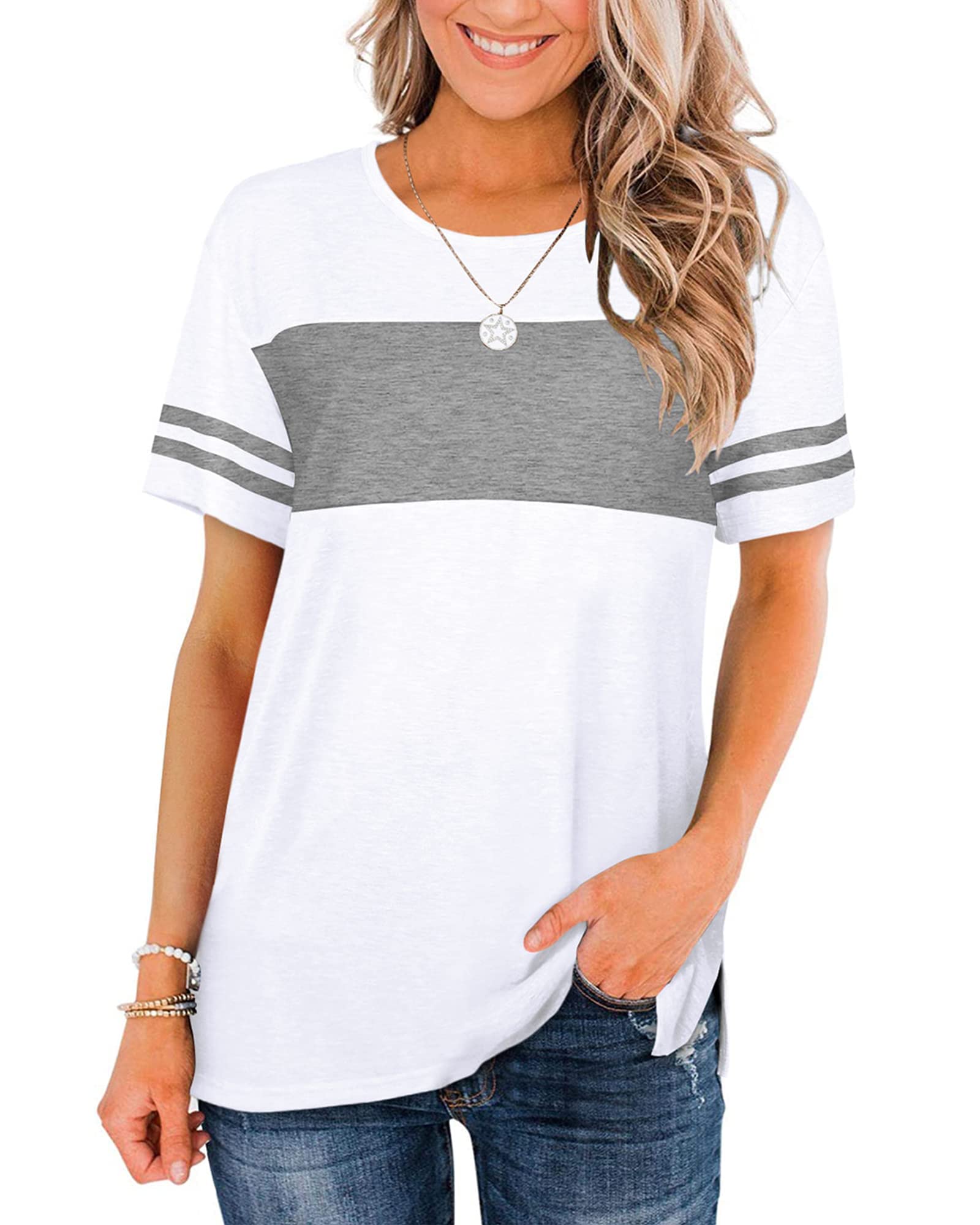 JomeDesign Women's Summer Short Sleeve T-Shirts - Loose Fit Color Block Casual Tops for Women | Perfect for Beach, Vacation & Everyday Wear