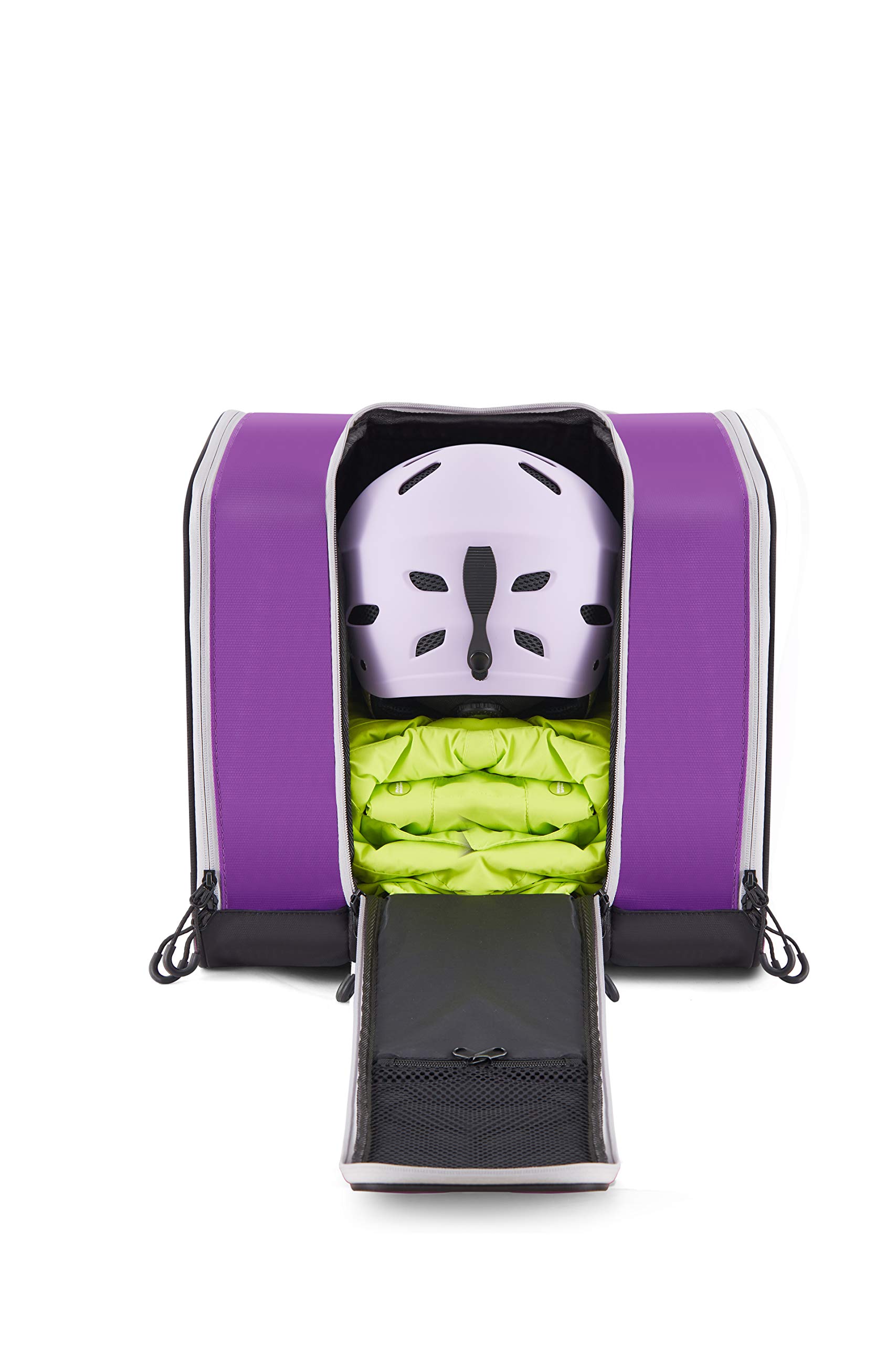 VieGreenleaf Kids Ski Boot Backpack - Waterproof Travel Bag for Toddler Rollerblade, Skate, Ski & Snowboard Boots, Helmet, Gloves & Snacks - Perfect for Skiing, Snowboarding, Skating, Outdoor Adventures & Airplane Travel (Blue/Purple)