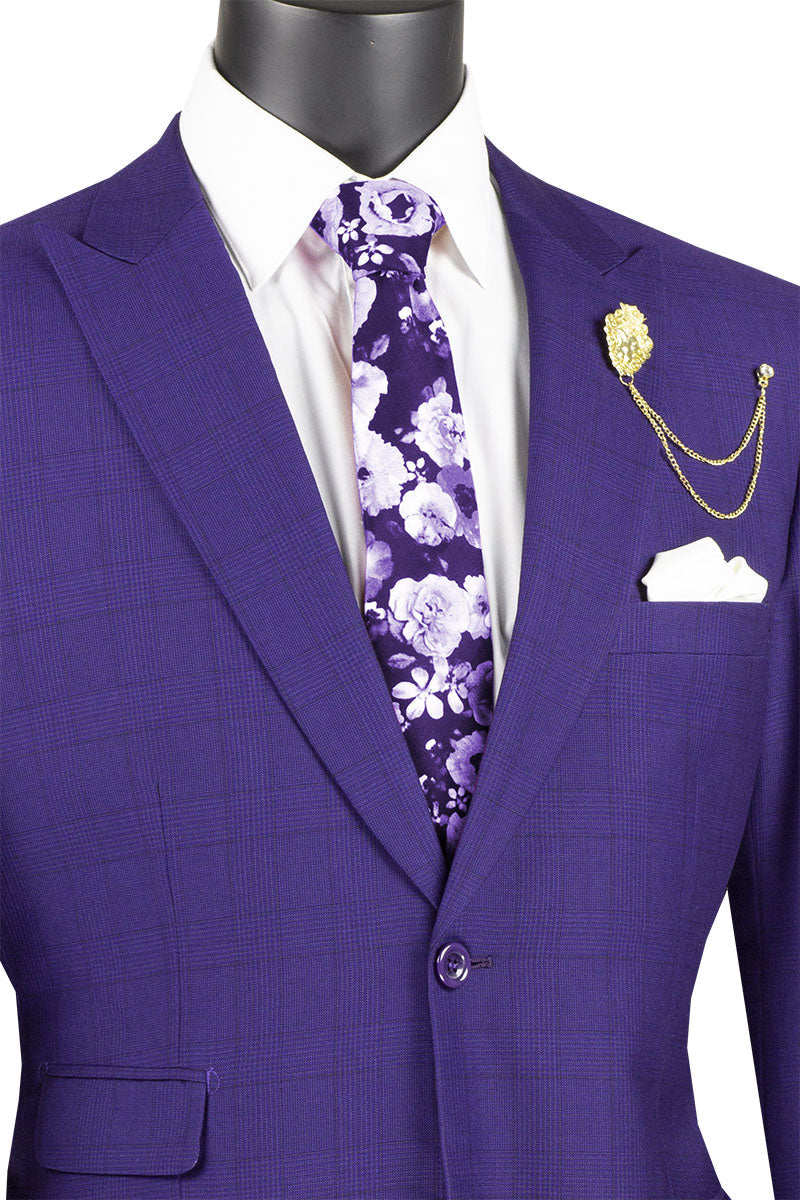 Concord Collection Modern Fit Windowpane 2-Piece Suit in Purple | Business Formal Attire for Men | Perfect for Weddings, Office Meetings & Special Events