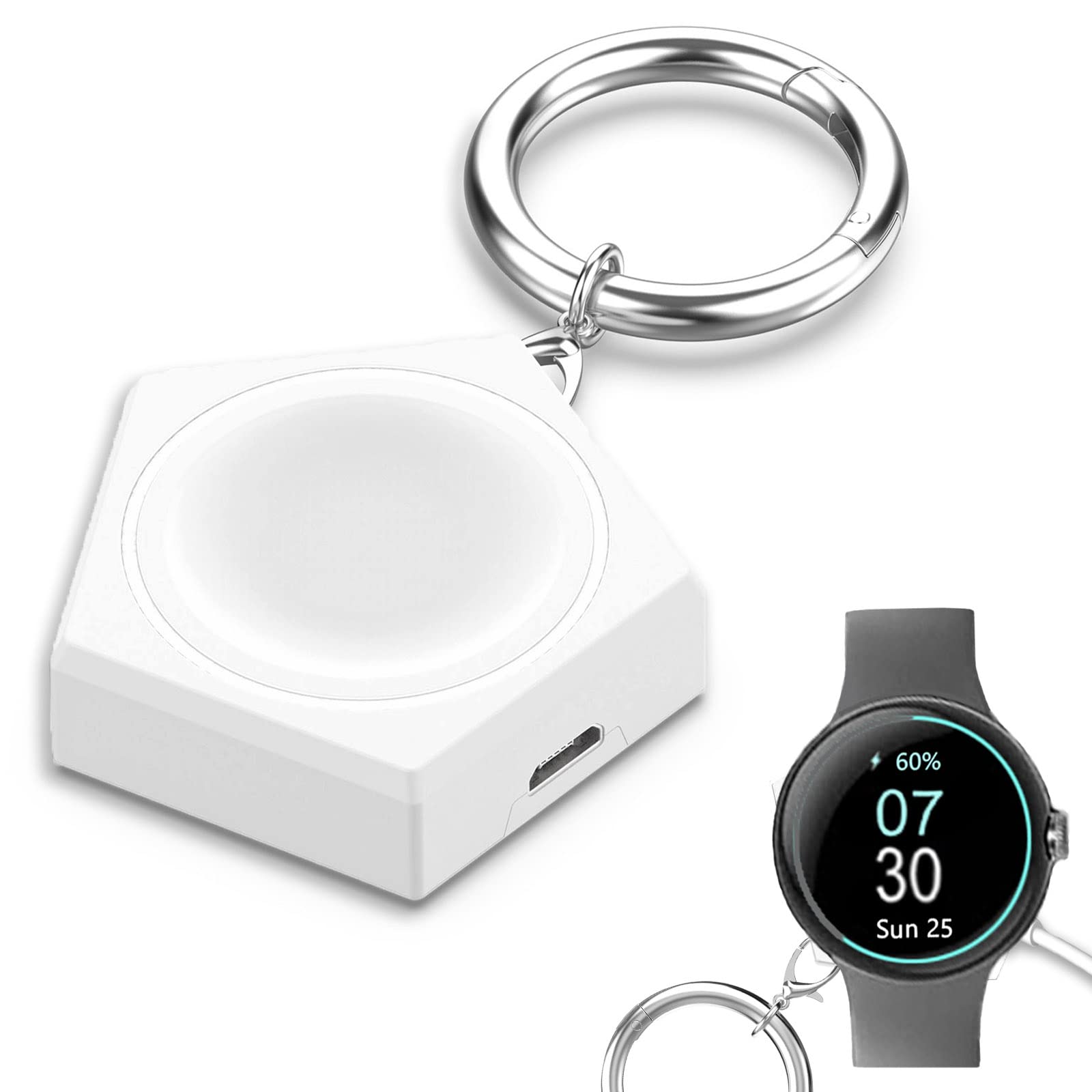 Miimall Wireless Magnetic Charger for Google Pixel Watch - Portable USB-C/Micro USB 2-in-1 Charging Stand Adapter (White) | Perfect for Travel, Office & Home Use