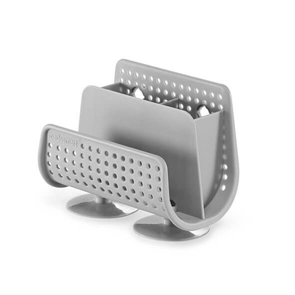 Madesmart Suction Sink Caddy Organizer - Grey - Bathroom & Kitchen Storage for Sponges, Soap, and Cleaning Supplies