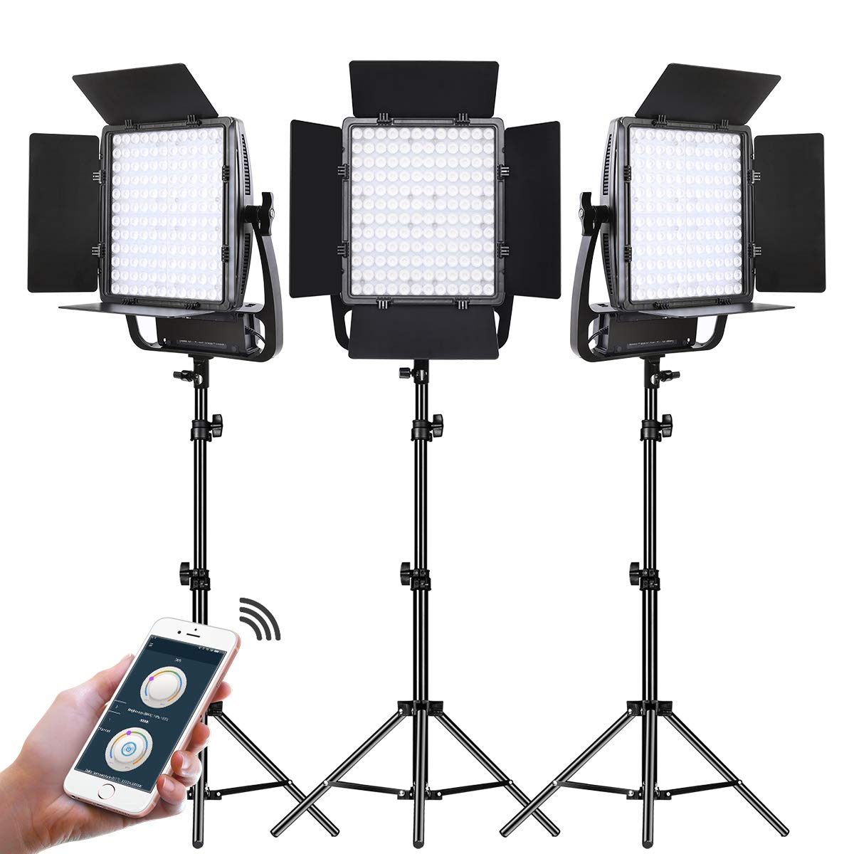 GVM LT-50S-B3L 50W Dimmable Bi-Color LED Video Light Panel Kit (3-Pack) with Tripods, 3200K-5600K, CRI 97+, APP Control - Professional Studio Lighting for YouTube, Photography, Live Streaming & Video Production