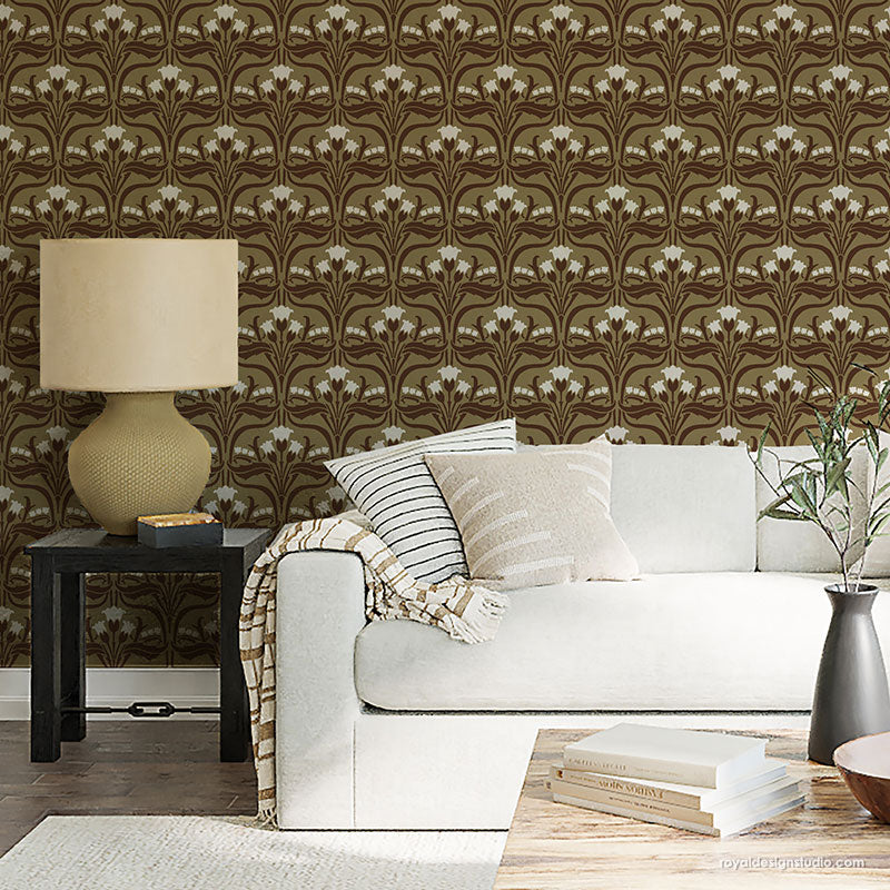Aubrey Nouveau Floral Wall Stencil - Reusable DIY Painting Template for Home Decor, Bedroom, Nursery & Living Room Wall Art Projects