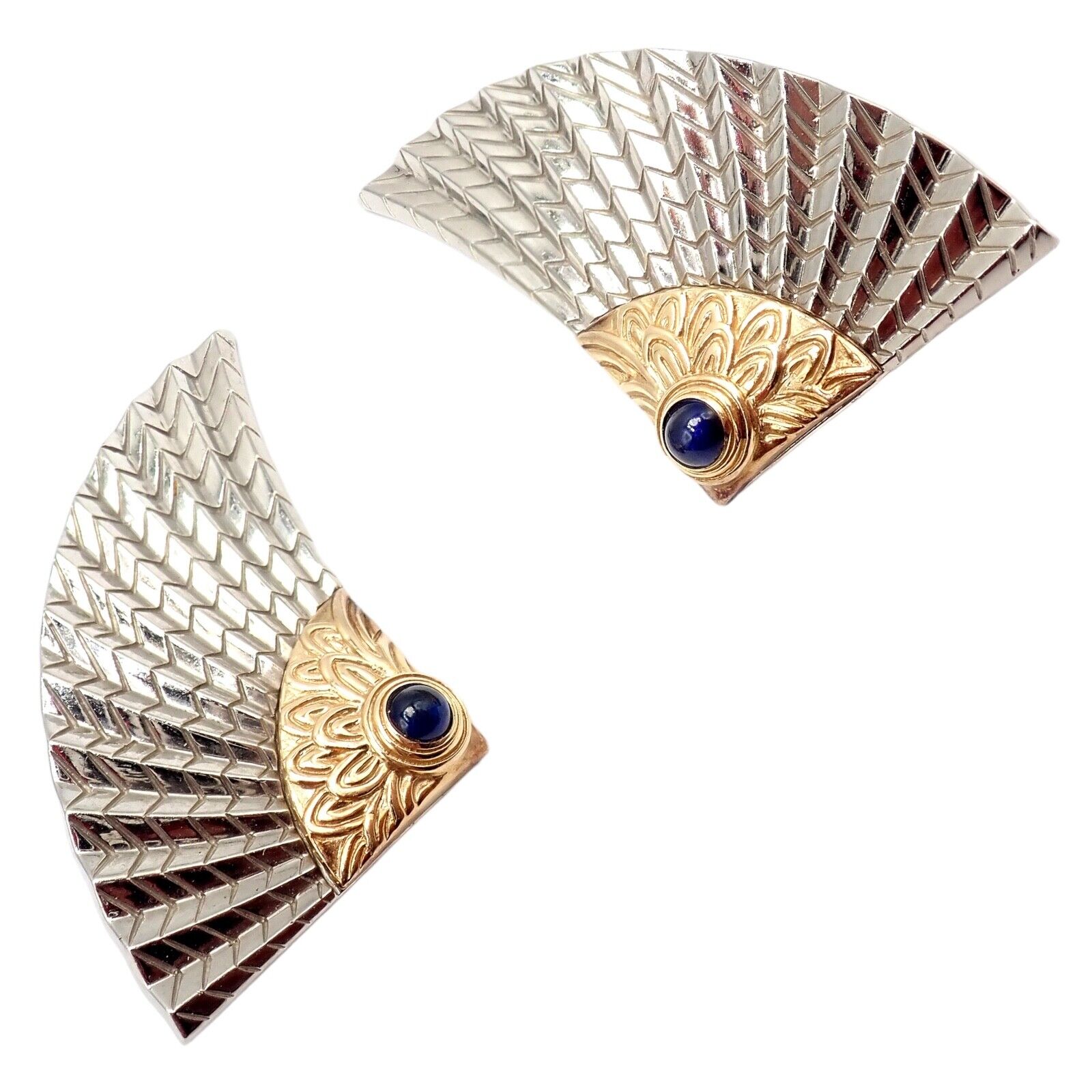 Exquisite Erte CFA 14k Yellow Gold & Silver Nile Large Fan Sapphire Earrings - Vintage Luxury Jewelry for Women - Perfect for Evening Gala, Wedding & Special Occasions