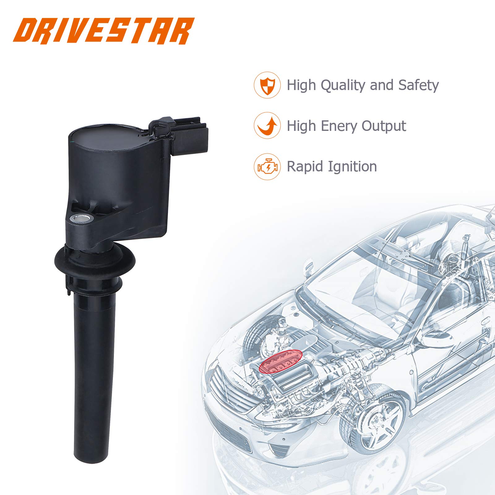 DRIVESTAR Ignition Coil Pack Replacement for 2001-2008 Ford Escape, 2005-2007 Ford Five Hundred, 2001-2011 Mazda Tribute 3.0L V6 - Compatible with DG513 C1458 FD502 DG500 - Perfect for Engine Performance & Smooth Driving