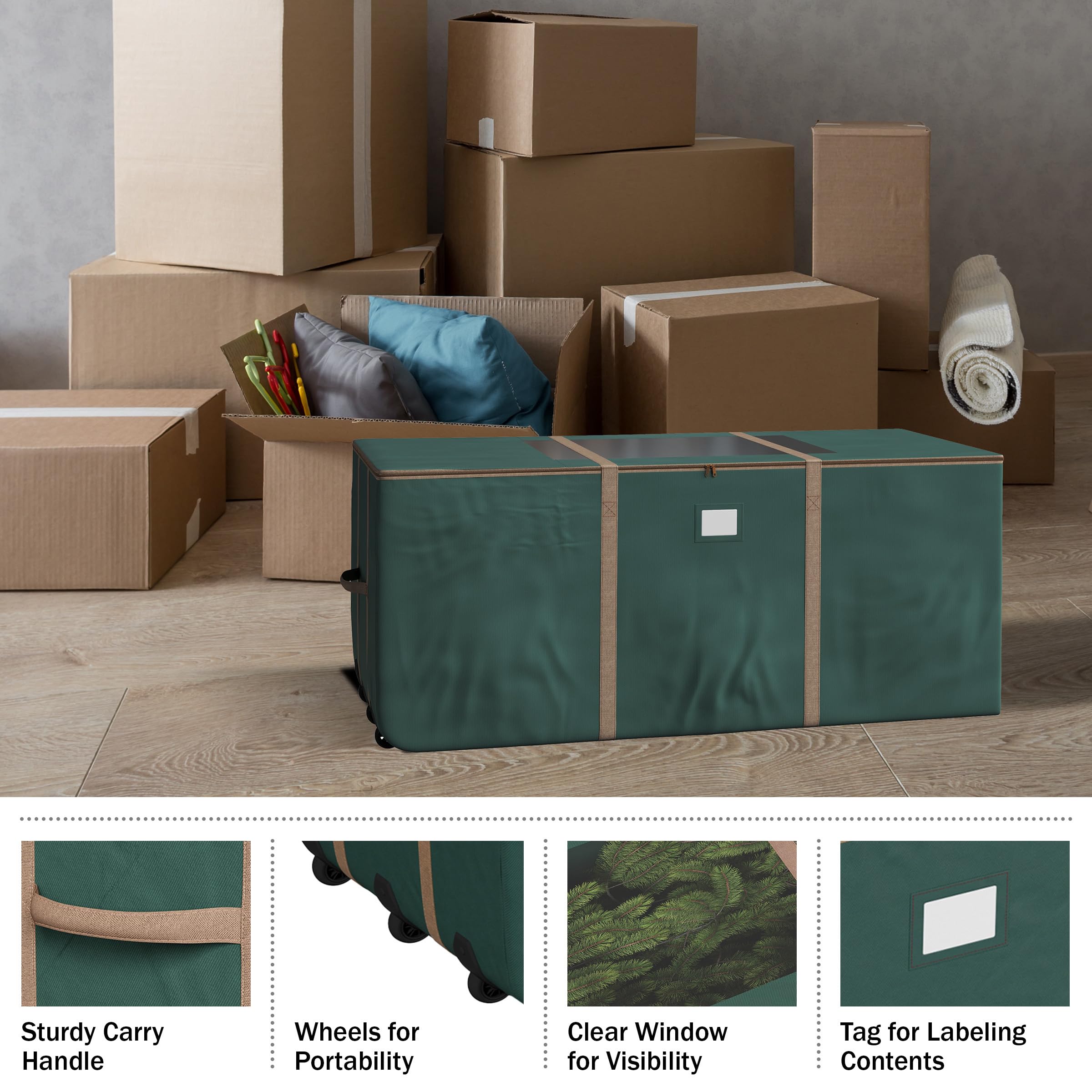 67in Rolling Storage Bag with Durable Handles & Wheels - Waterproof Outdoor Cushion Storage Organizer, Clothes Storage Solution for Patio, RV, Camping & Seasonal Items by Pure Garden (Green)