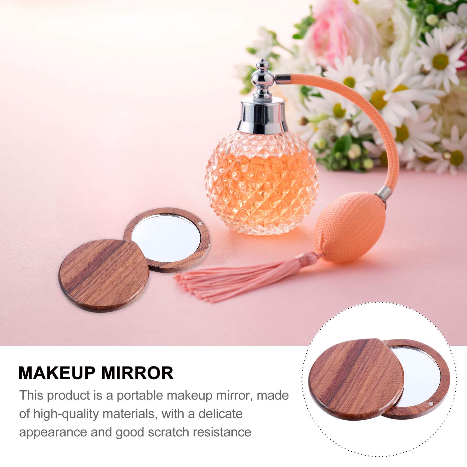 Beaupretty Small Compact Handheld Makeup Mirror - Wooden Travel Cosmetic Mirror for Women, Portable Vanity Mirror for Purse, Outdoor & Travel Makeup (Perfect for Home, Office, Car & On-the-Go Touch Ups)