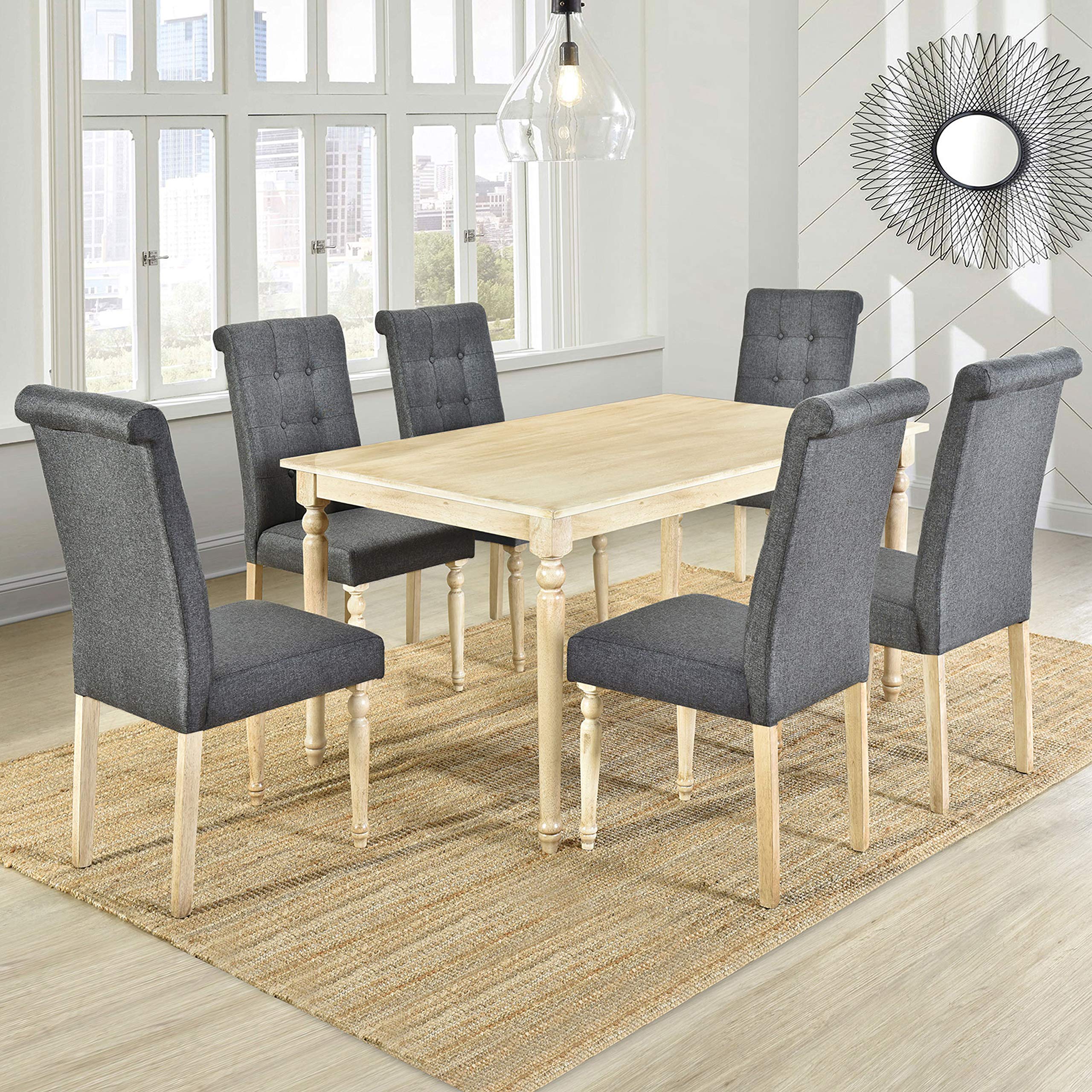 7-Piece Wood Rectangular Dining Table Set with 6 High-Back Upholstered Chairs, Transitional Style for Family Gatherings and Dinner Parties