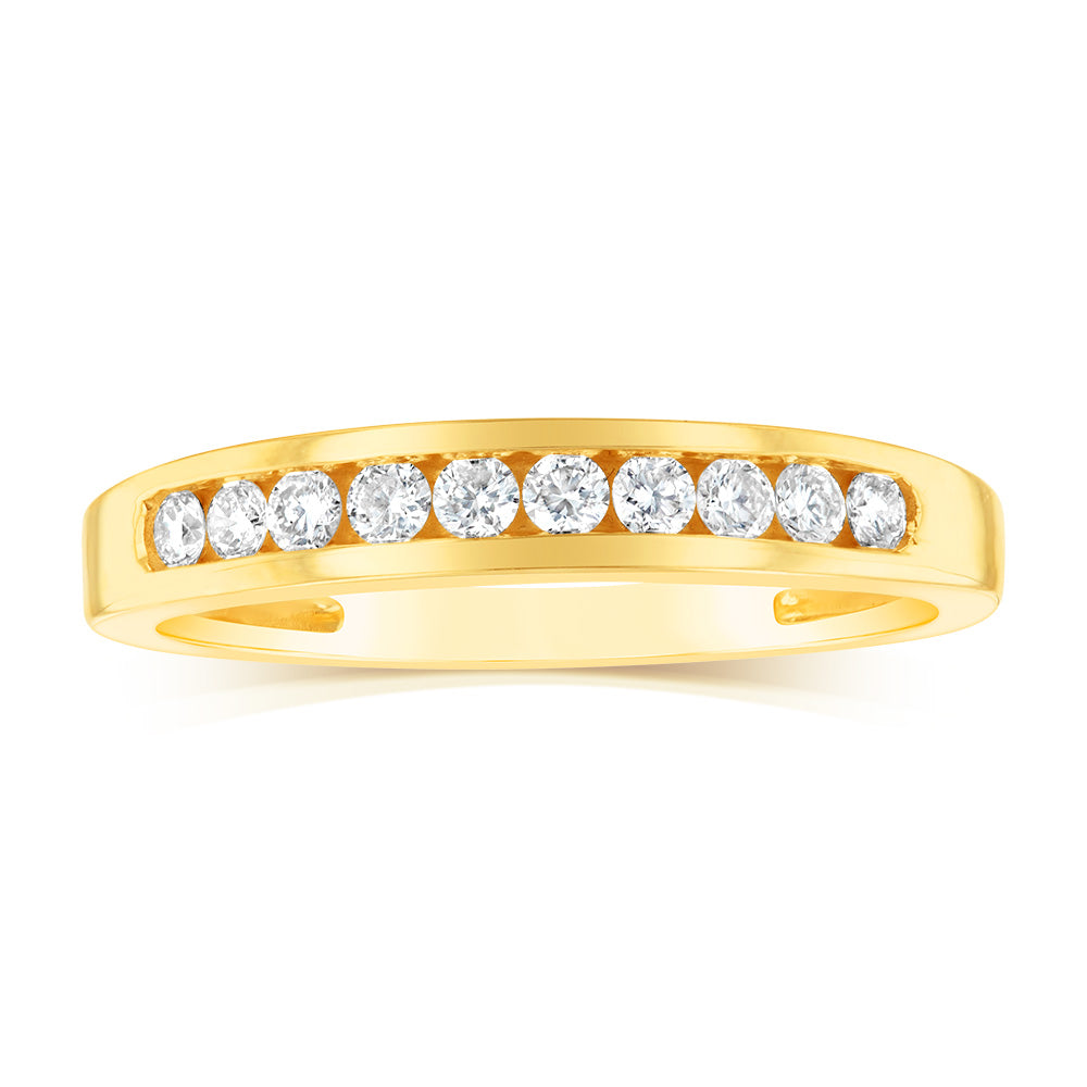 9ct Yellow Gold 1/4 Carat Diamond Eternity Ring with 10 Brilliant Cut Diamonds - Perfect for Anniversaries, Weddings & Special Occasions
