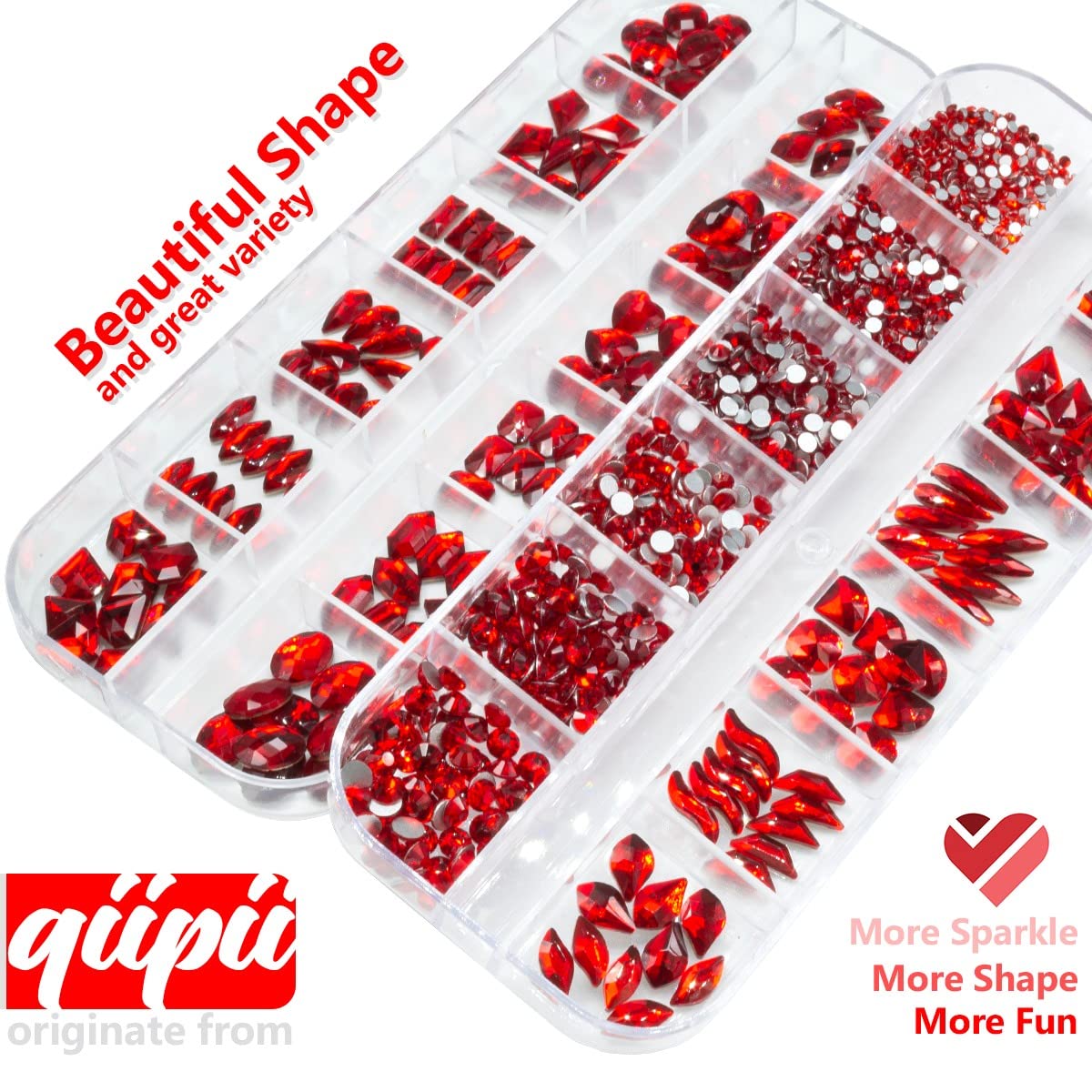 24 Styles Multi-Shape Ruby Red Rhinestones - Big Gems Nail Charms, Siam Round Beads, K9 Glass Stones for Nail Art, Face & Eye Makeup, DIY Crafts - Perfect for Bridal, Party & Festival Decorations