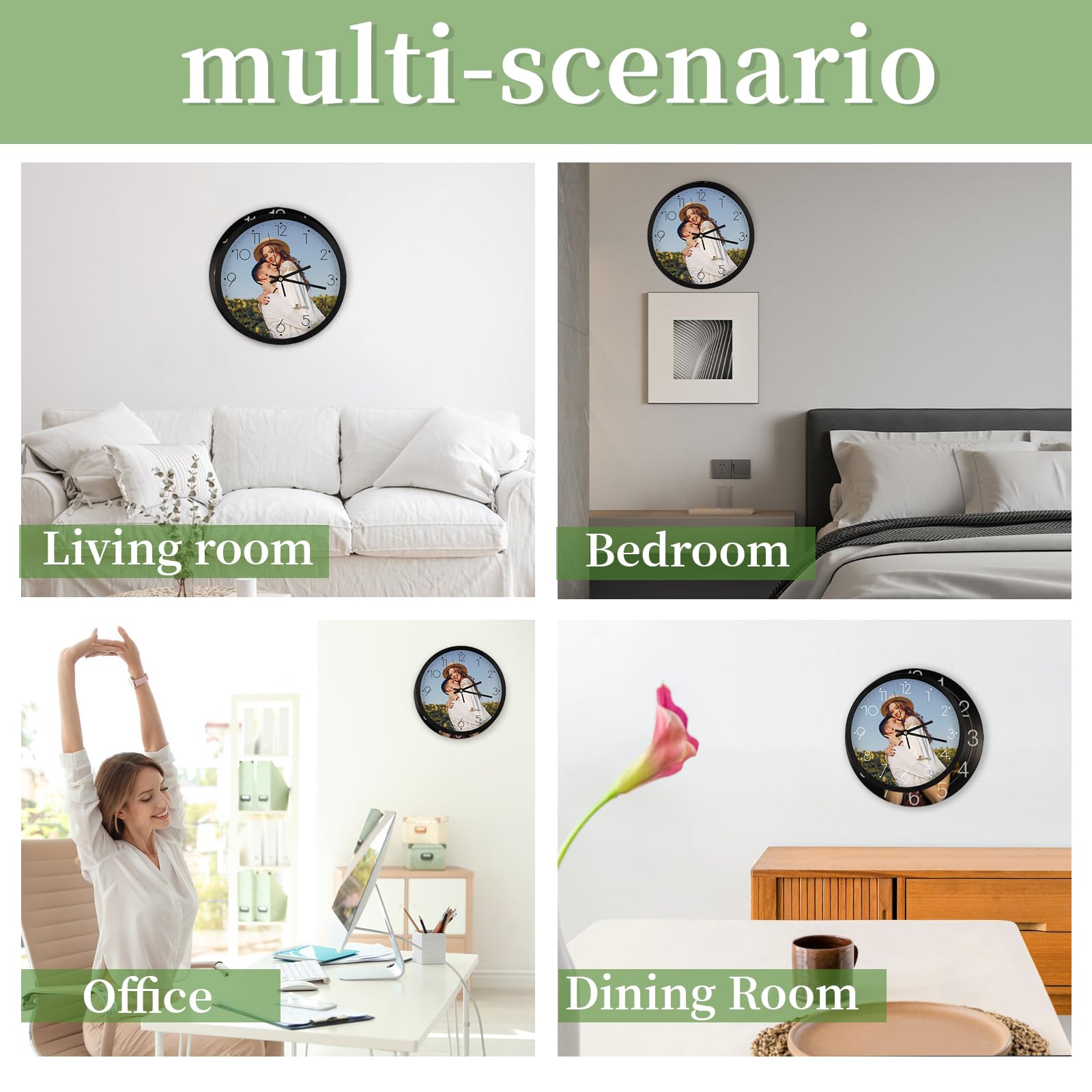 Custom Photo Wall Clocks - Silent Non-Ticking Personalized Round Clock for Home, School, Kitchen & Bathroom Decor | Perfect Gift for Family & Cat Lovers (Black, Multiple Sizes) | Ideal for Living Rooms, Bedrooms & Office Spaces