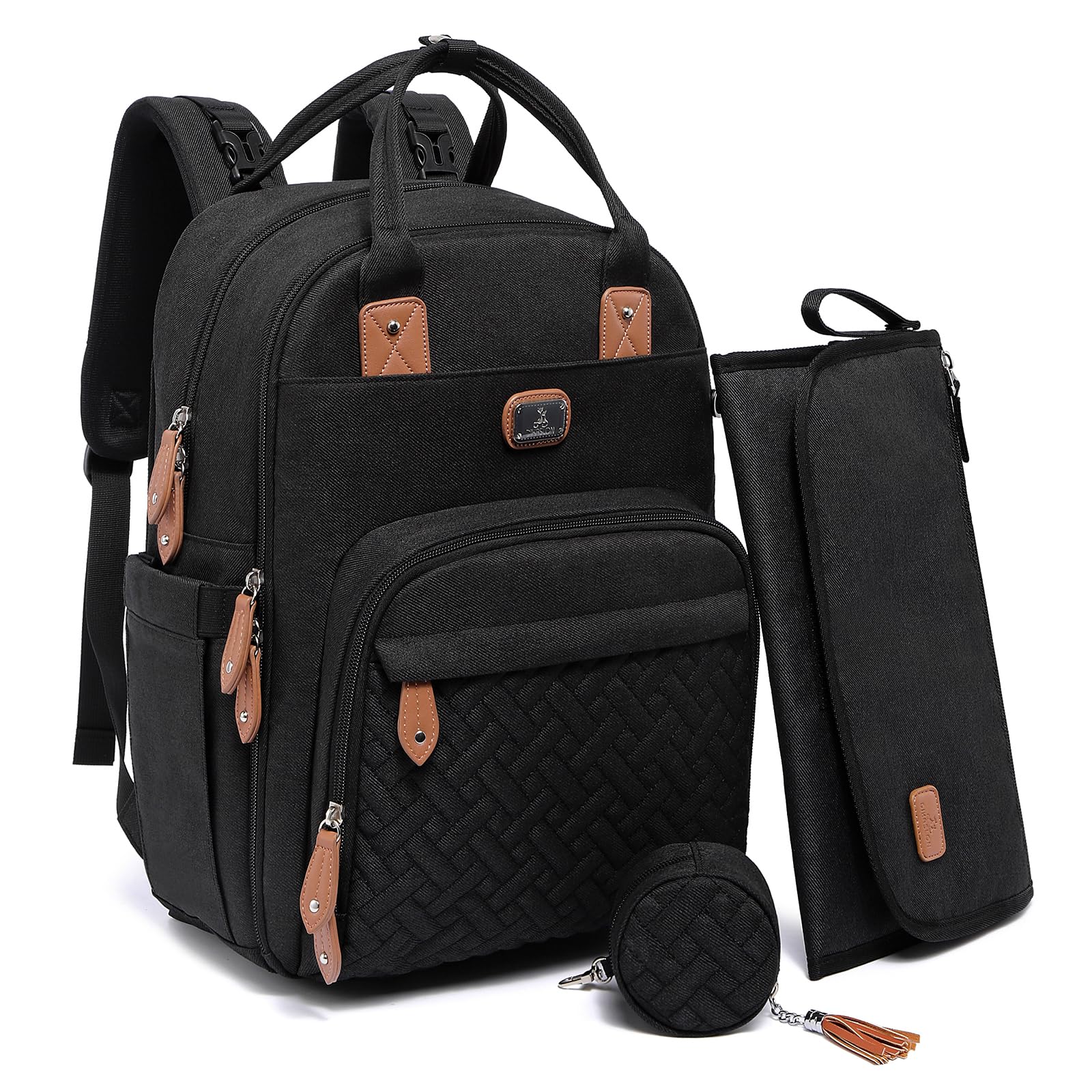 Diaper Bag Backpack with Changing Pad & Stroller Straps - Large Unisex Baby Bag for Boys & Girls - Waterproof Travel Backpack for Moms & Dads - Perfect for Daycare, Travel & Outings - Black