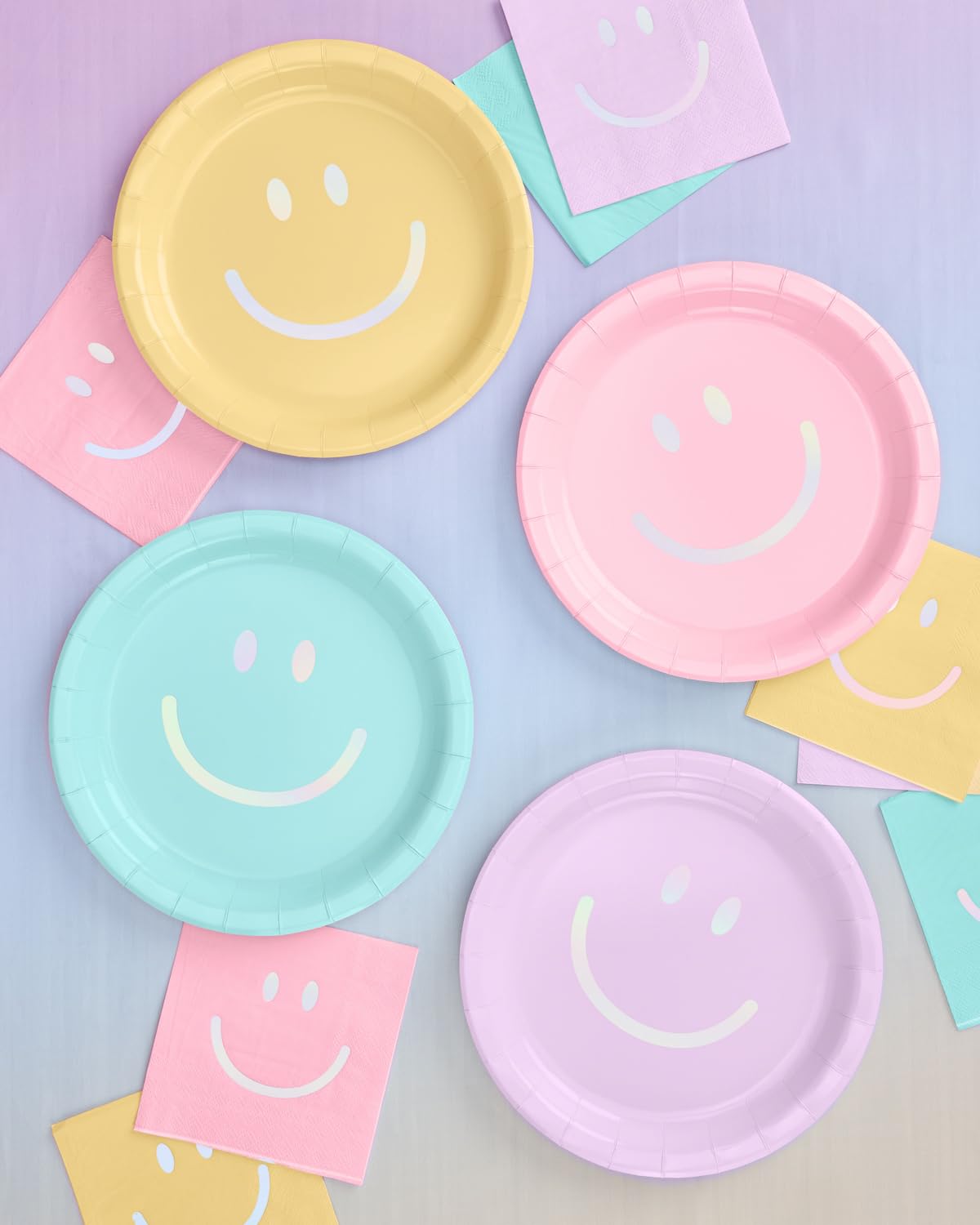 Fetti Smiley Paper Plates - 24 Pack, 9 Inch | Pastel Birthday Party Supplies, Bachelorette Party Decorations, Cake Serving Plates for Celebrations, Baby Showers & Dessert Tables